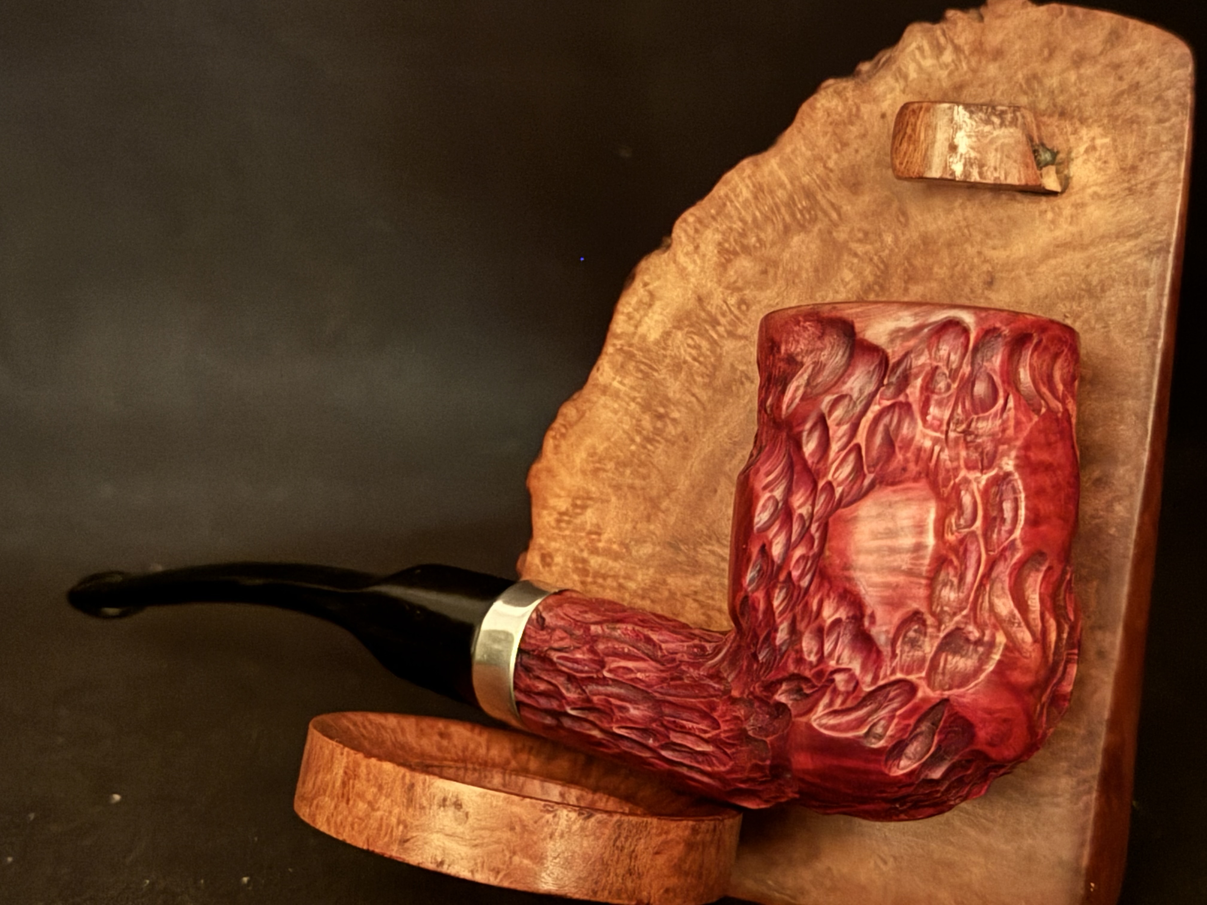 Morris Real Briar Straight Billiard Red Rustic Estate Pipe - Unsmoked, Metal Band, Vulcanite Fishtail Stem 8