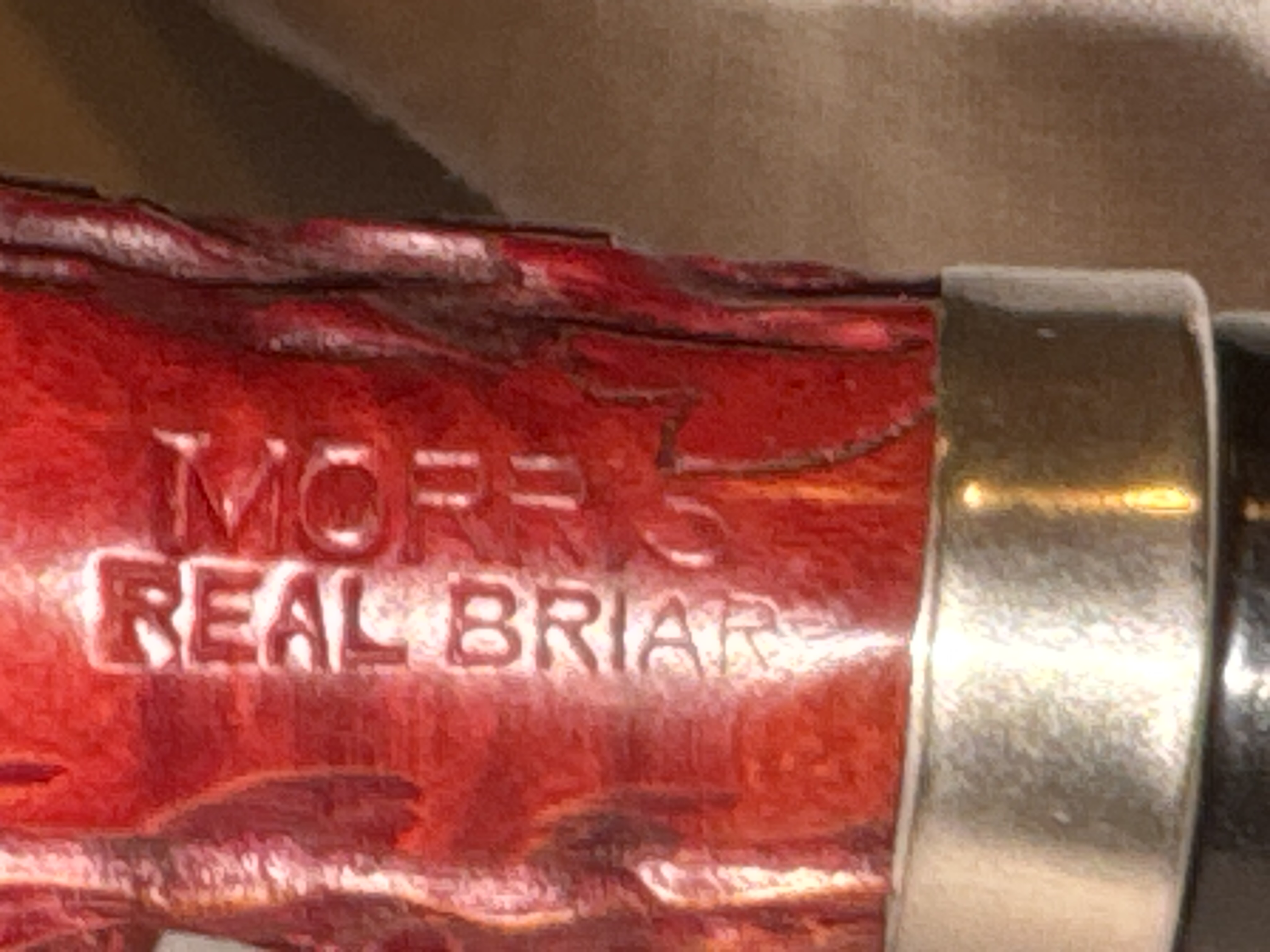 Morris Real Briar Straight Billiard Red Rustic Estate Pipe - Unsmoked, Metal Band, Vulcanite Fishtail Stem 9