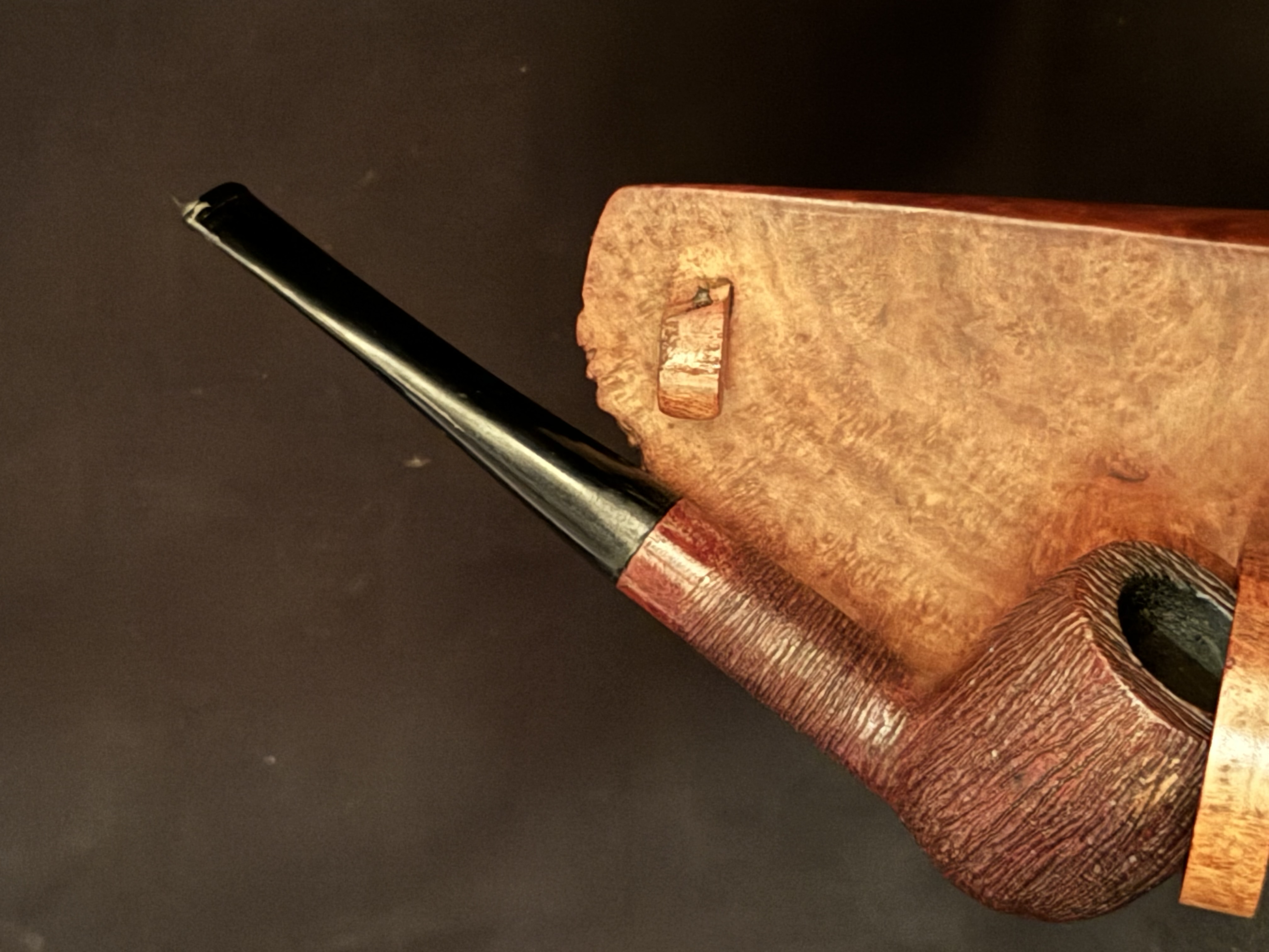 Genuine Briar Stamped Straight Billiard - Rustic Silk Brush Finish - Acrylic Fishtail Stem - Estate Pipe 2