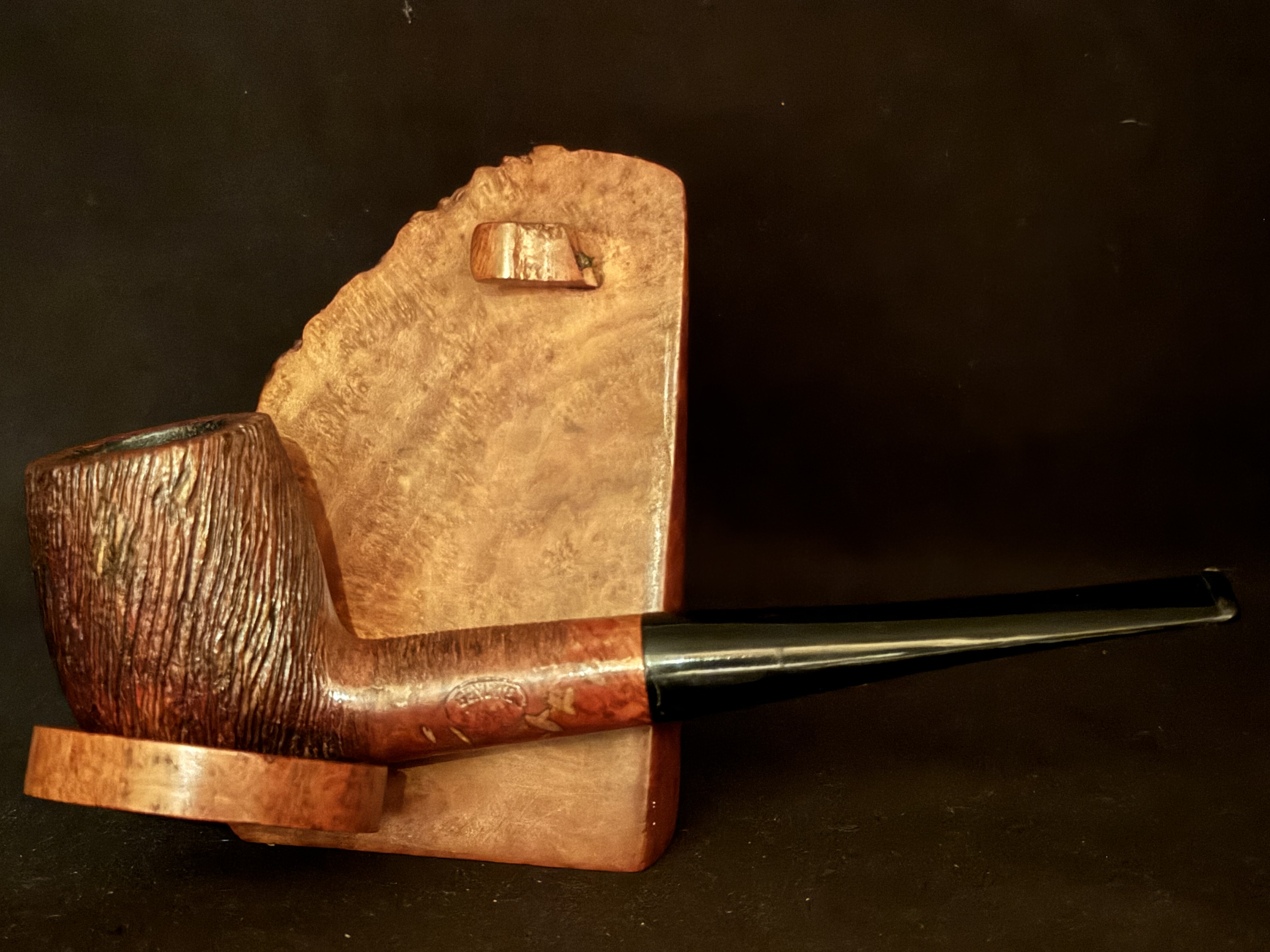 Genuine Briar Stamped Straight Billiard - Rustic Silk Brush Finish - Acrylic Fishtail Stem - Estate Pipe 3