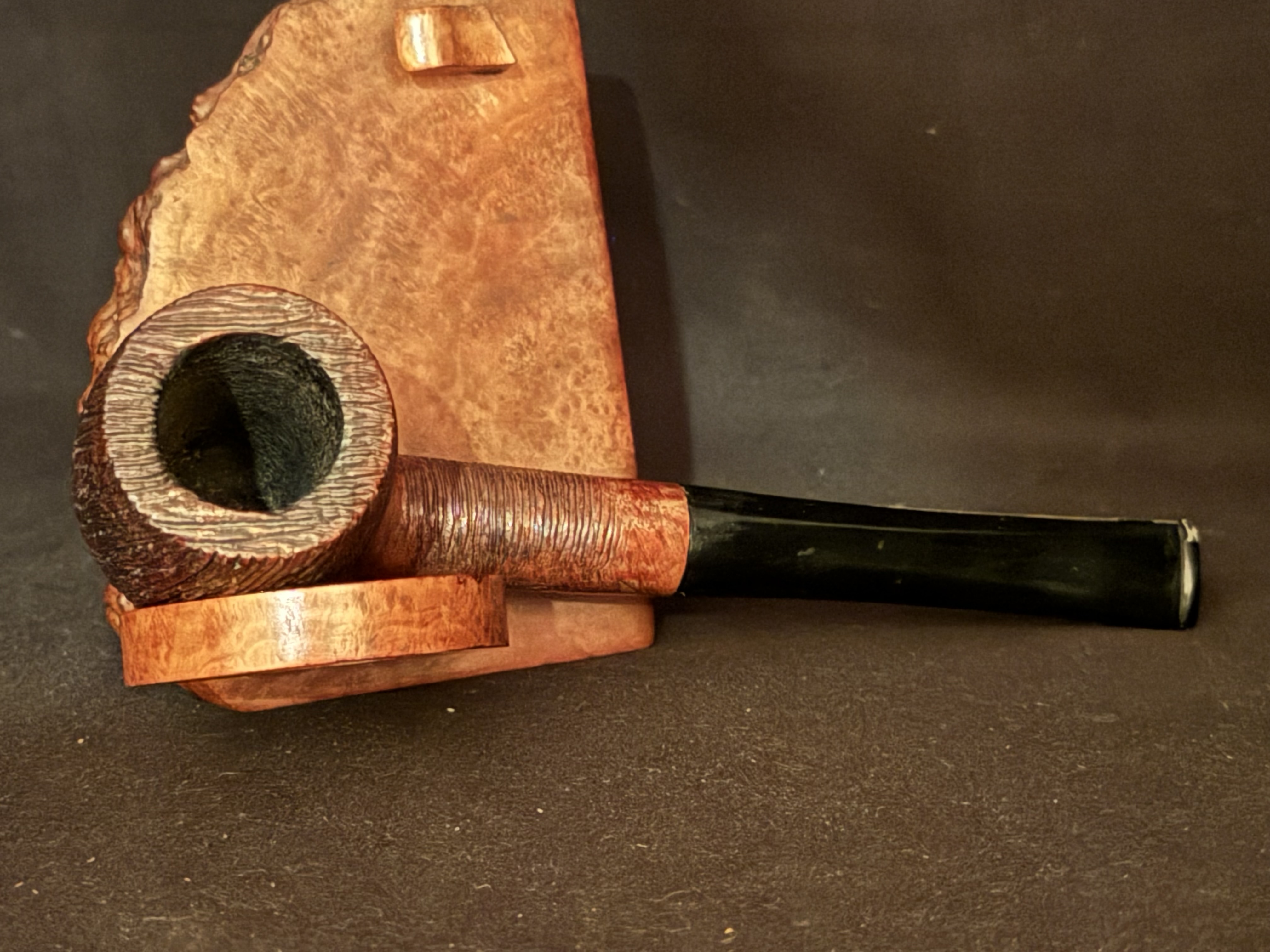Genuine Briar Stamped Straight Billiard - Rustic Silk Brush Finish - Acrylic Fishtail Stem - Estate Pipe 5