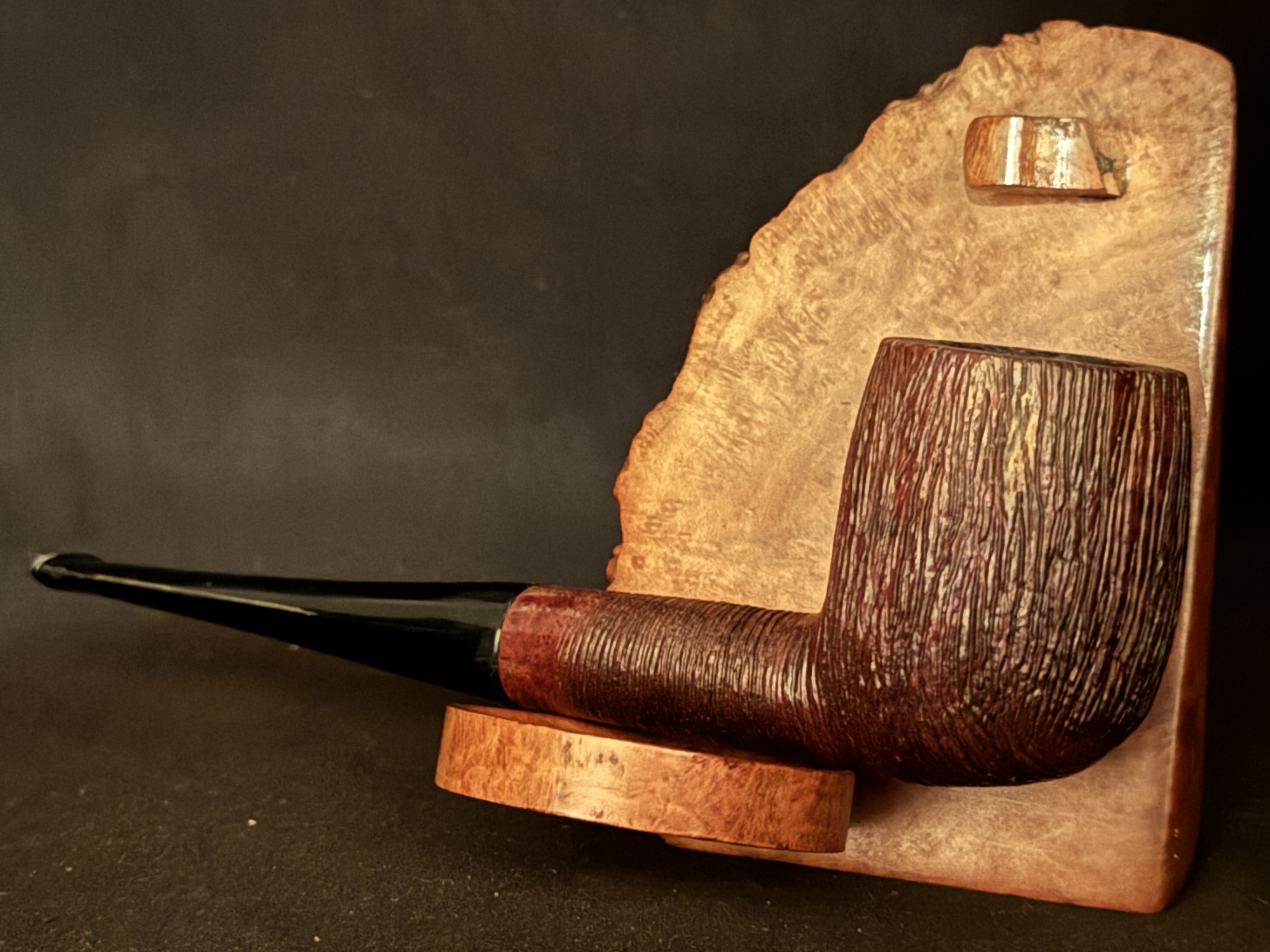 Genuine Briar Stamped Straight Billiard - Rustic Silk Brush Finish - Acrylic Fishtail Stem - Estate Pipe 7