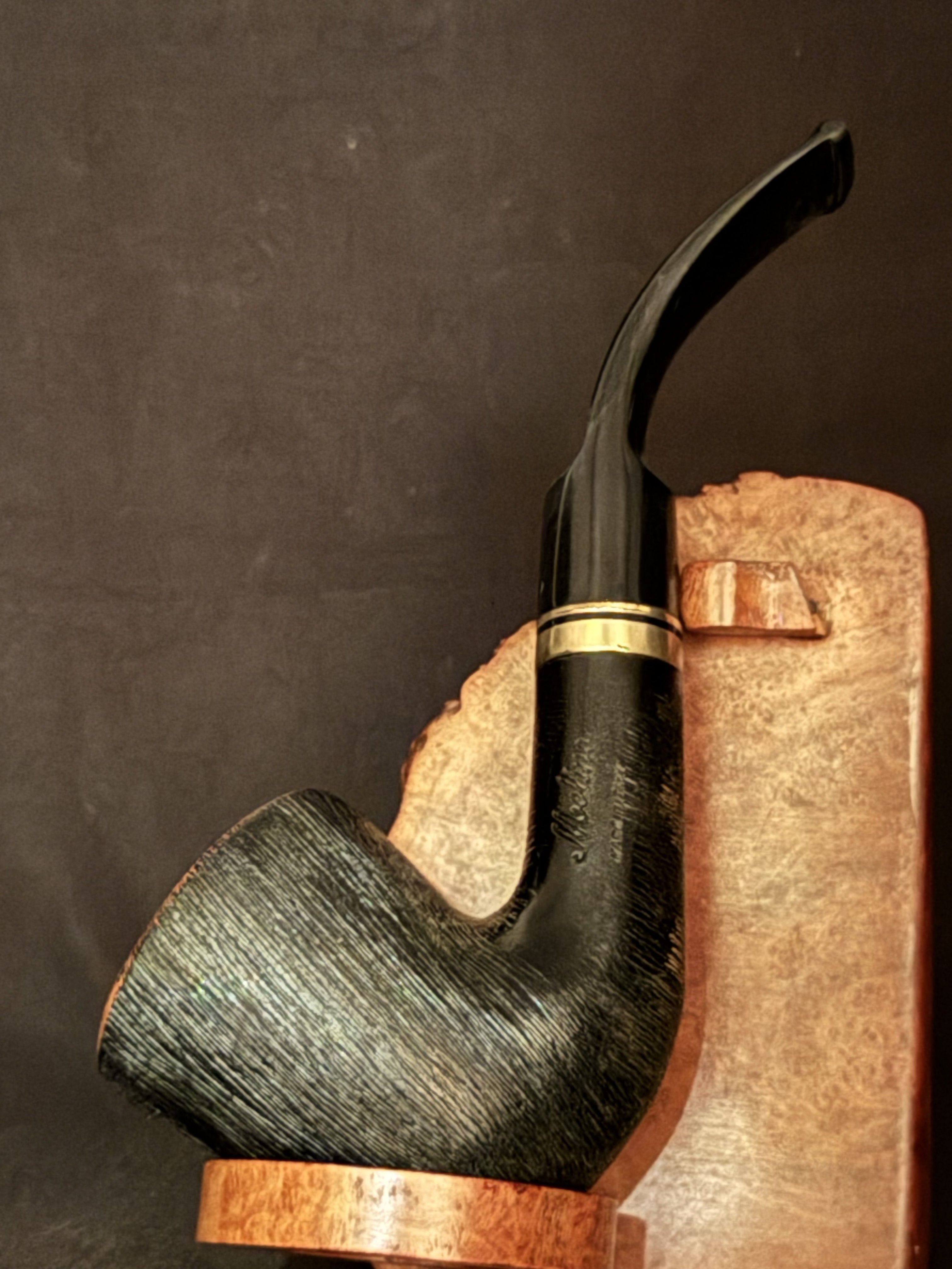 Molina Made in Italy Bent Dublin Rustic Silk Brush Finish Vulcanite Saddle Stem 9mm Filter Estate Pipe