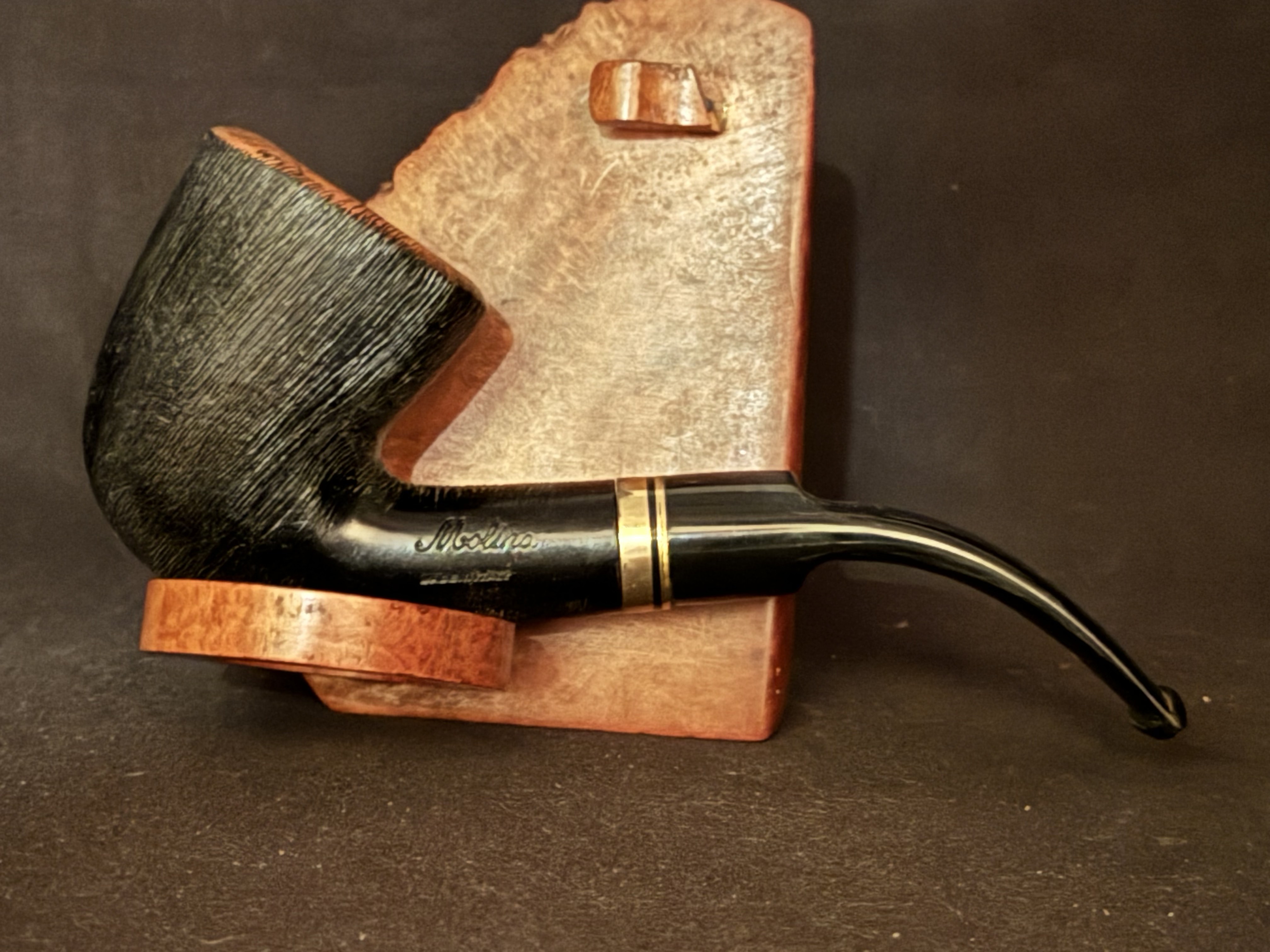 Molina Made in Italy Bent Dublin Rustic Silk Brush Finish Vulcanite Saddle Stem 9mm Filter Estate Pipe 2