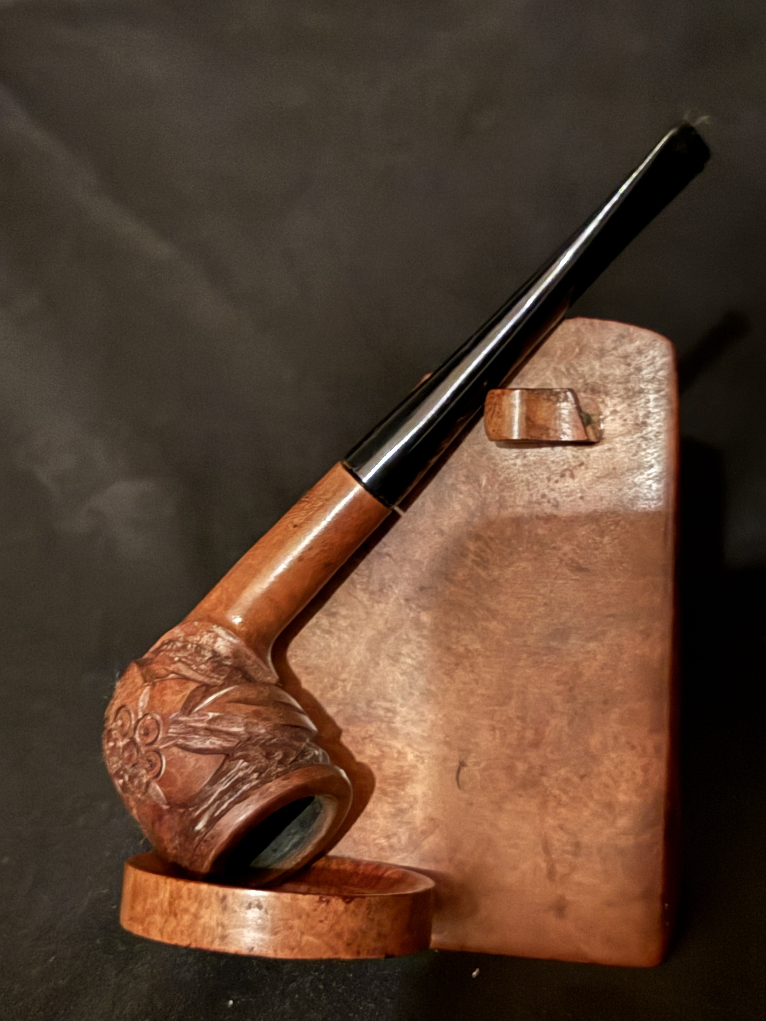 Unstamped Carved Rusticated Vest Pocket Pipe - Acrylic Stem 2