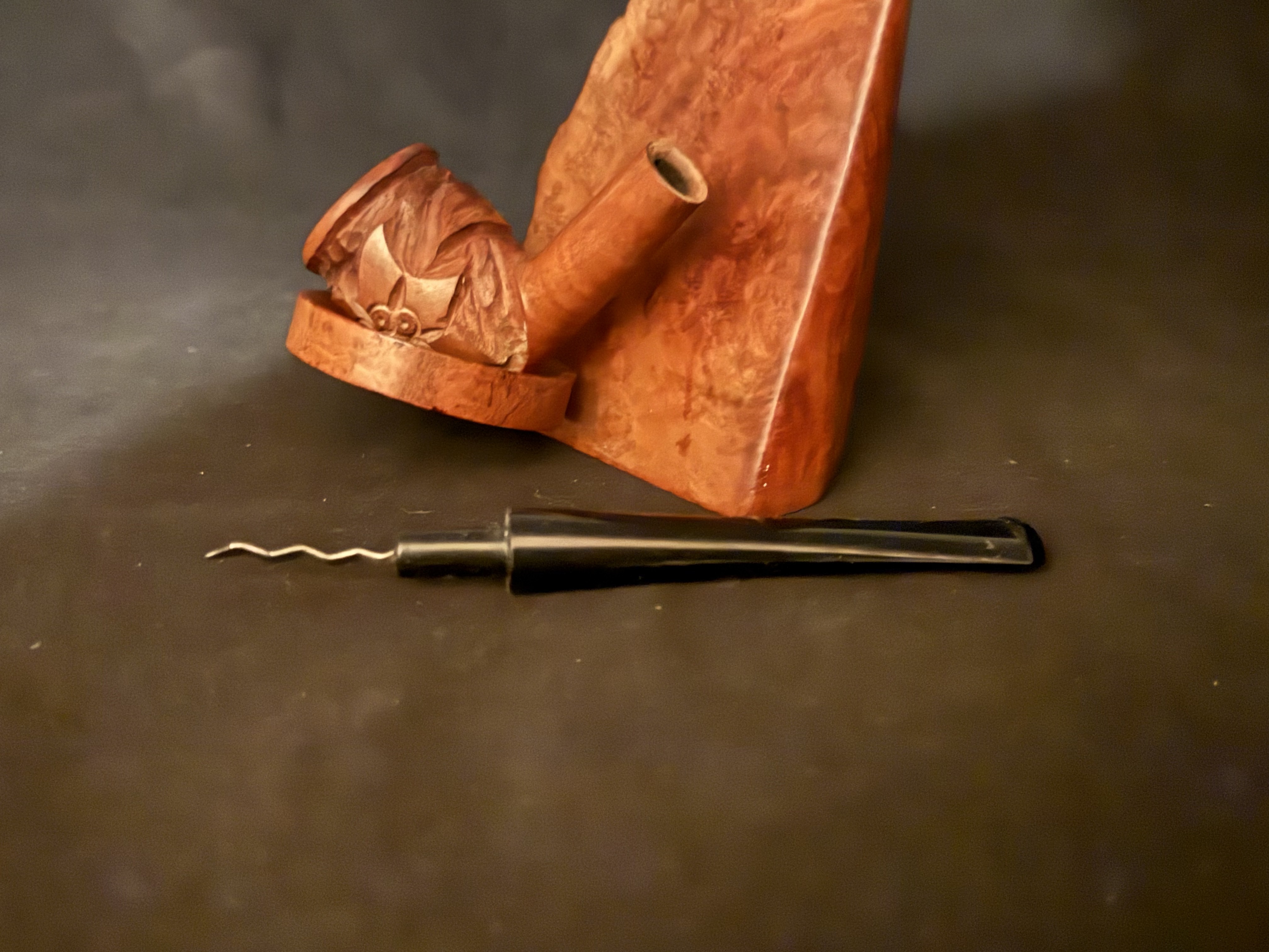 Unstamped Carved Rusticated Vest Pocket Pipe - Acrylic Stem 9