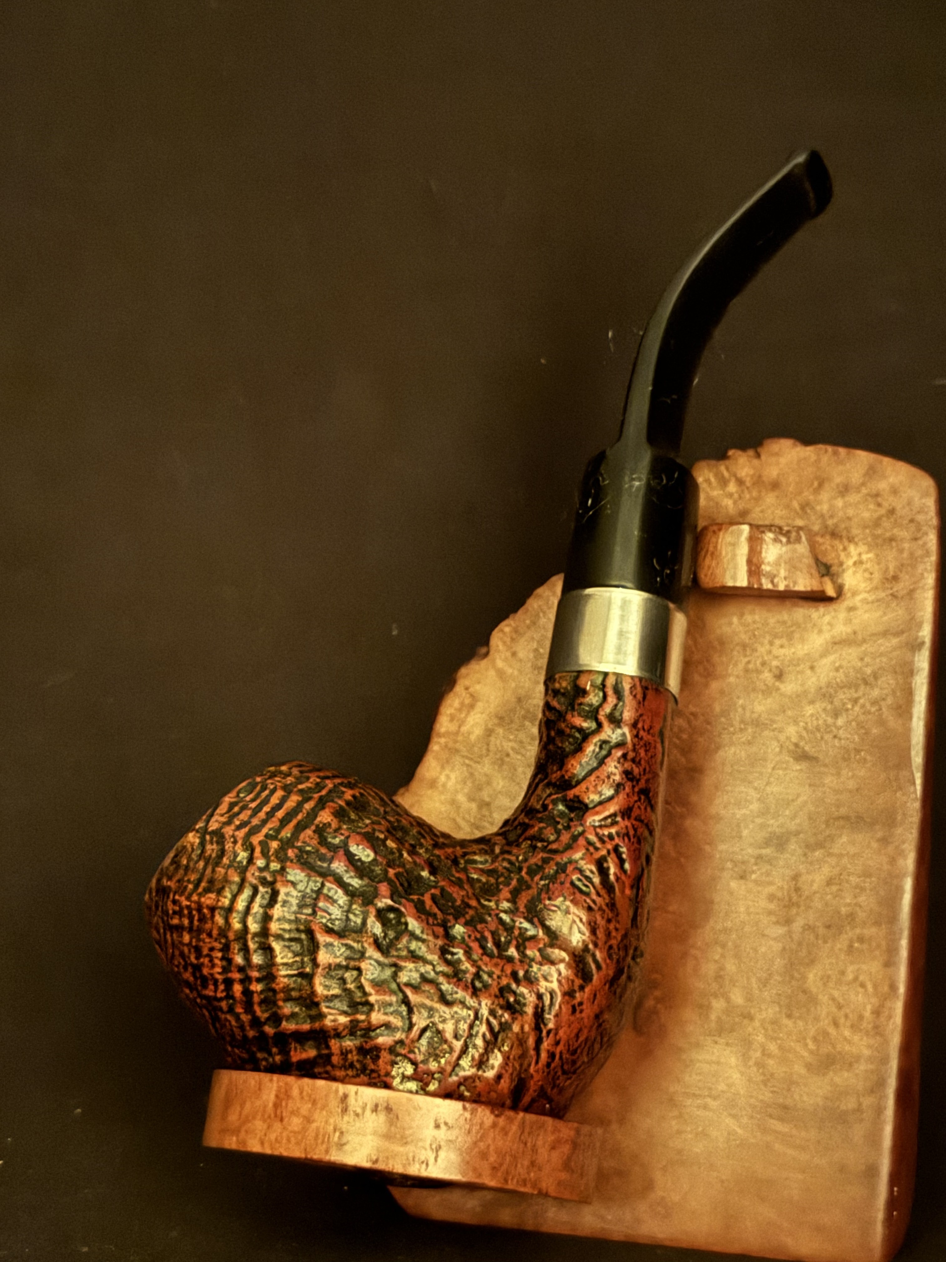Botte 121 Sandblast Bent Egg Estate Pipe - Saddle Vulcanite Stem, Wide Oval Shank, 9mm Filter