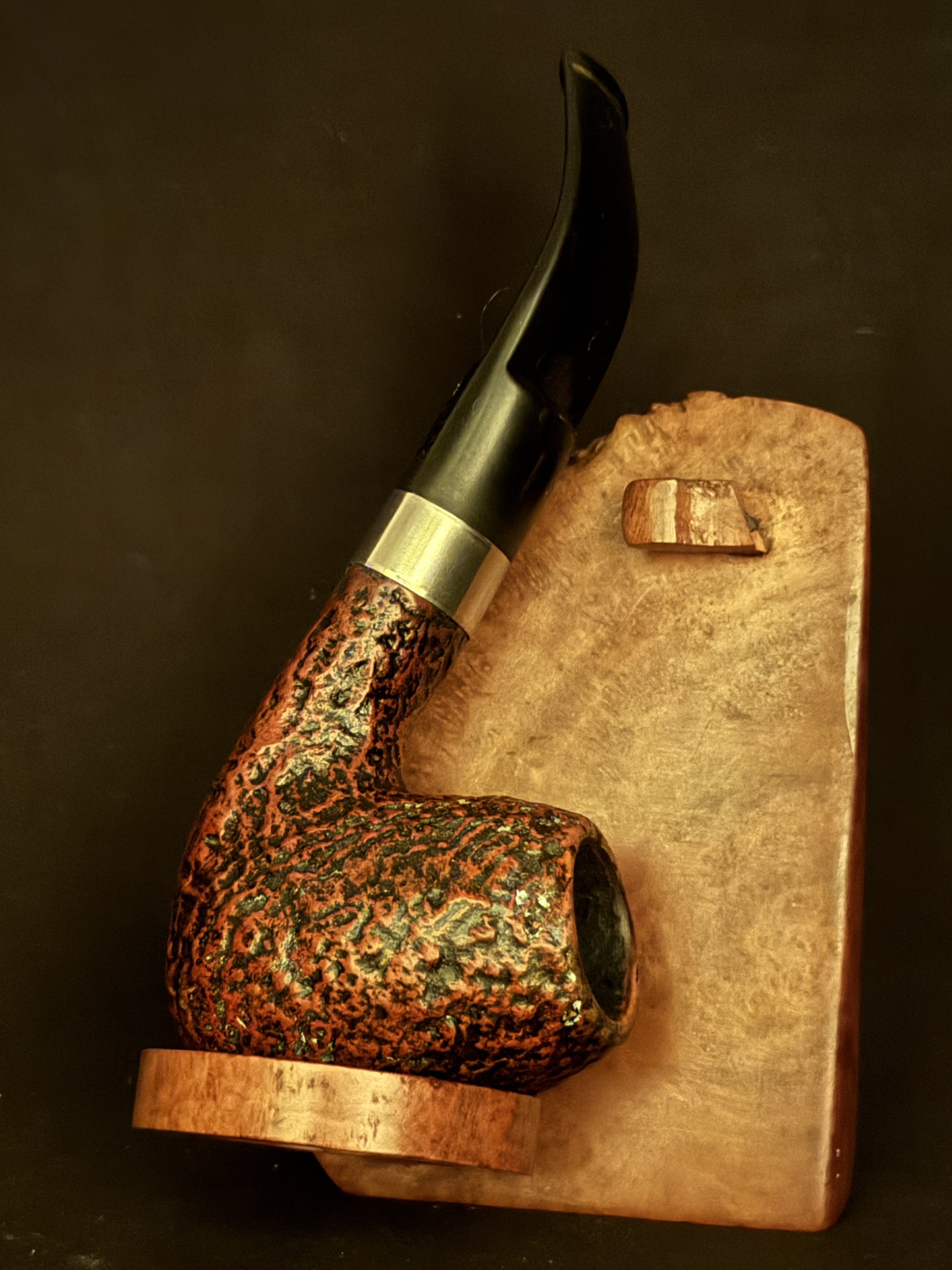 Botte 121 Sandblast Bent Egg Estate Pipe - Saddle Vulcanite Stem, Wide Oval Shank, 9mm Filter 2