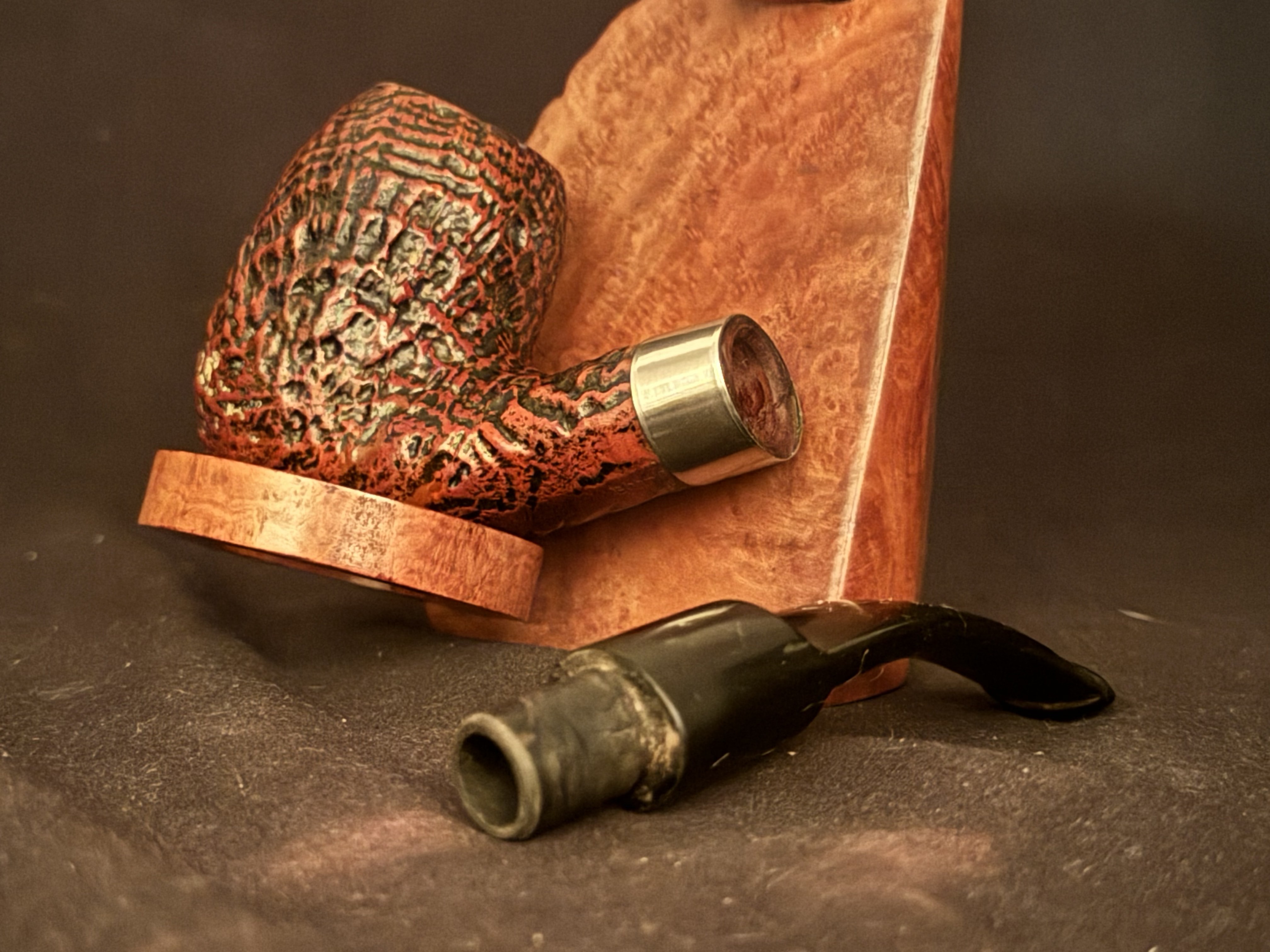 Botte 121 Sandblast Bent Egg Estate Pipe - Saddle Vulcanite Stem, Wide Oval Shank, 9mm Filter 4