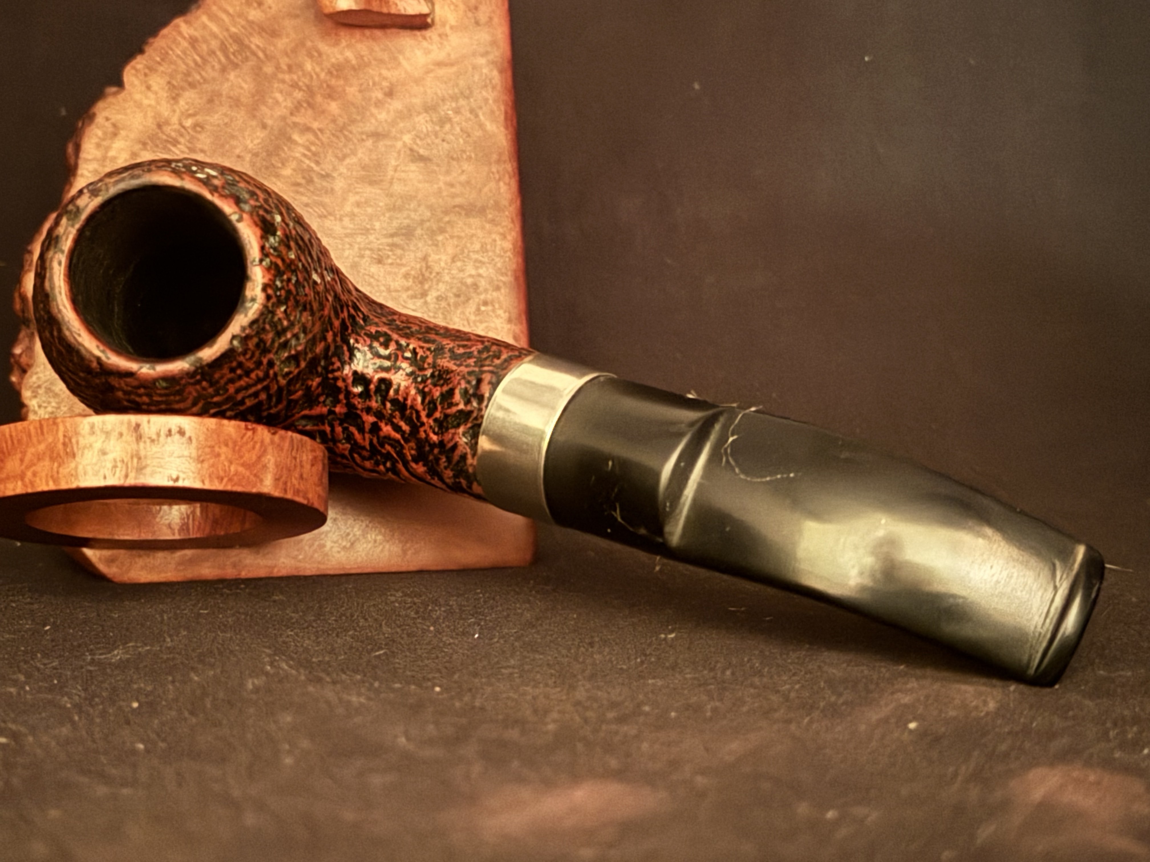 Botte 121 Sandblast Bent Egg Estate Pipe - Saddle Vulcanite Stem, Wide Oval Shank, 9mm Filter 7