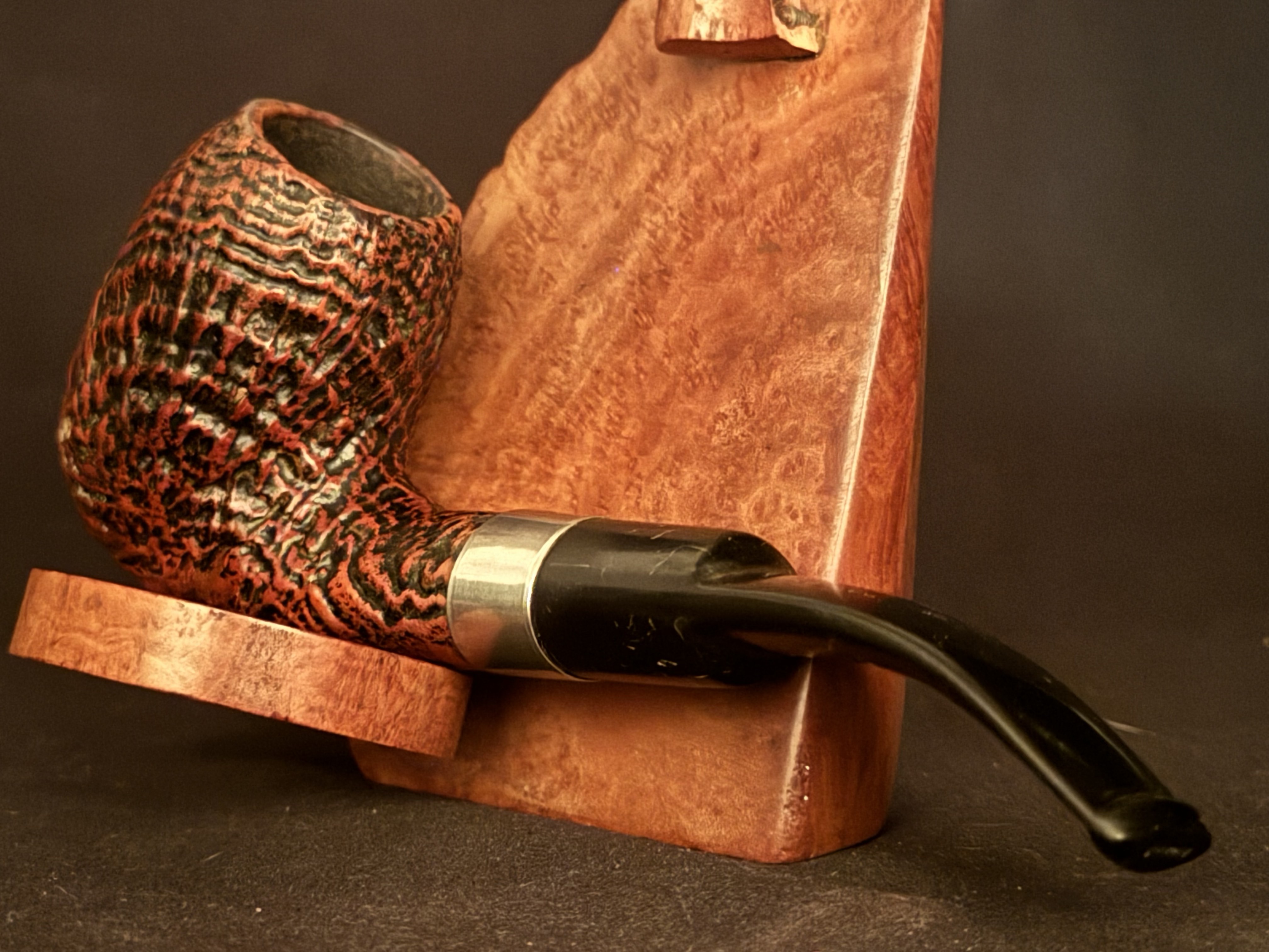Botte 121 Sandblast Bent Egg Estate Pipe - Saddle Vulcanite Stem, Wide Oval Shank, 9mm Filter 9