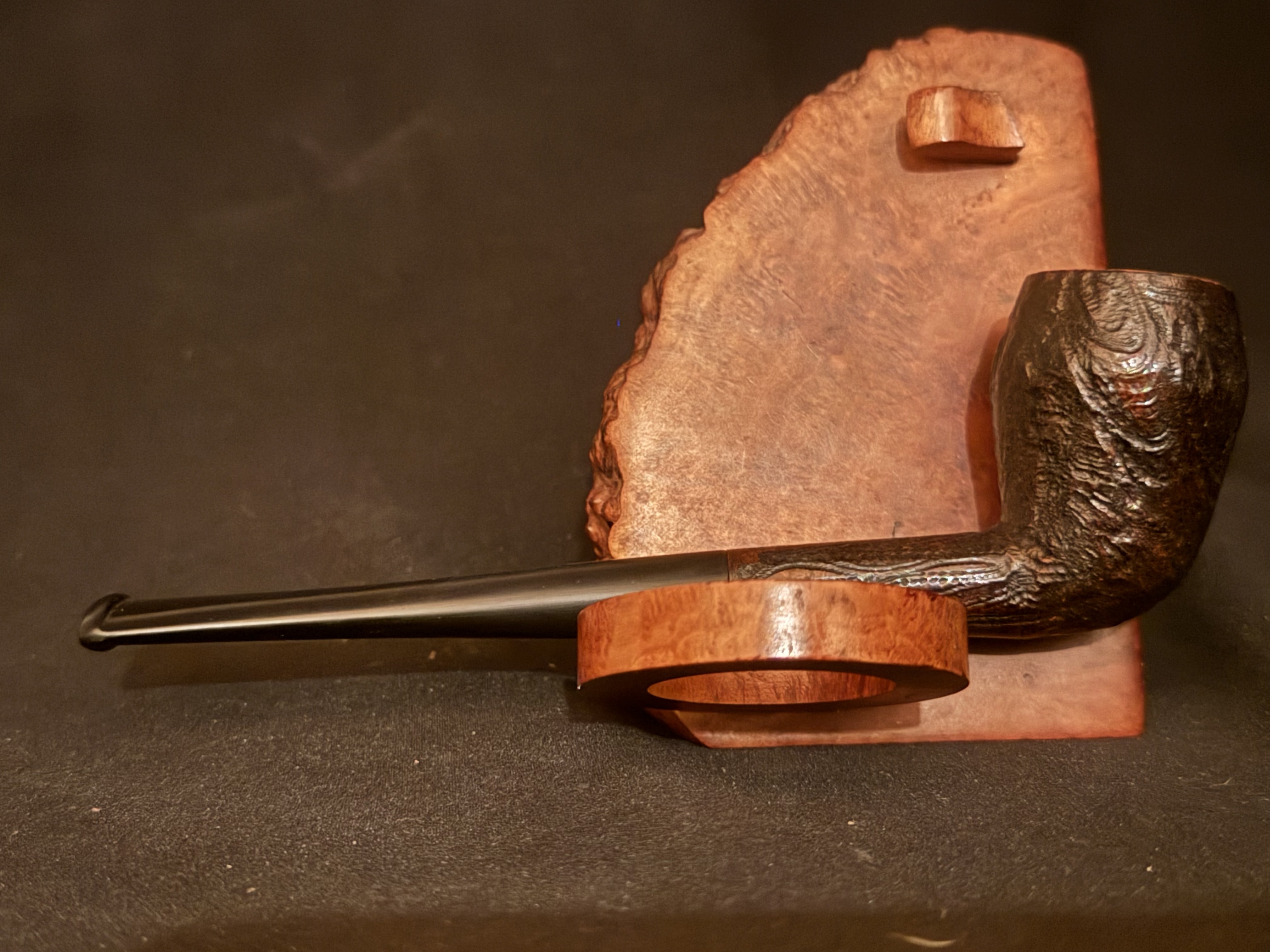 Real Briar Sandblast Straight Cutty Rhodesian Pipe, Vulcanite Fishtail Stem 6