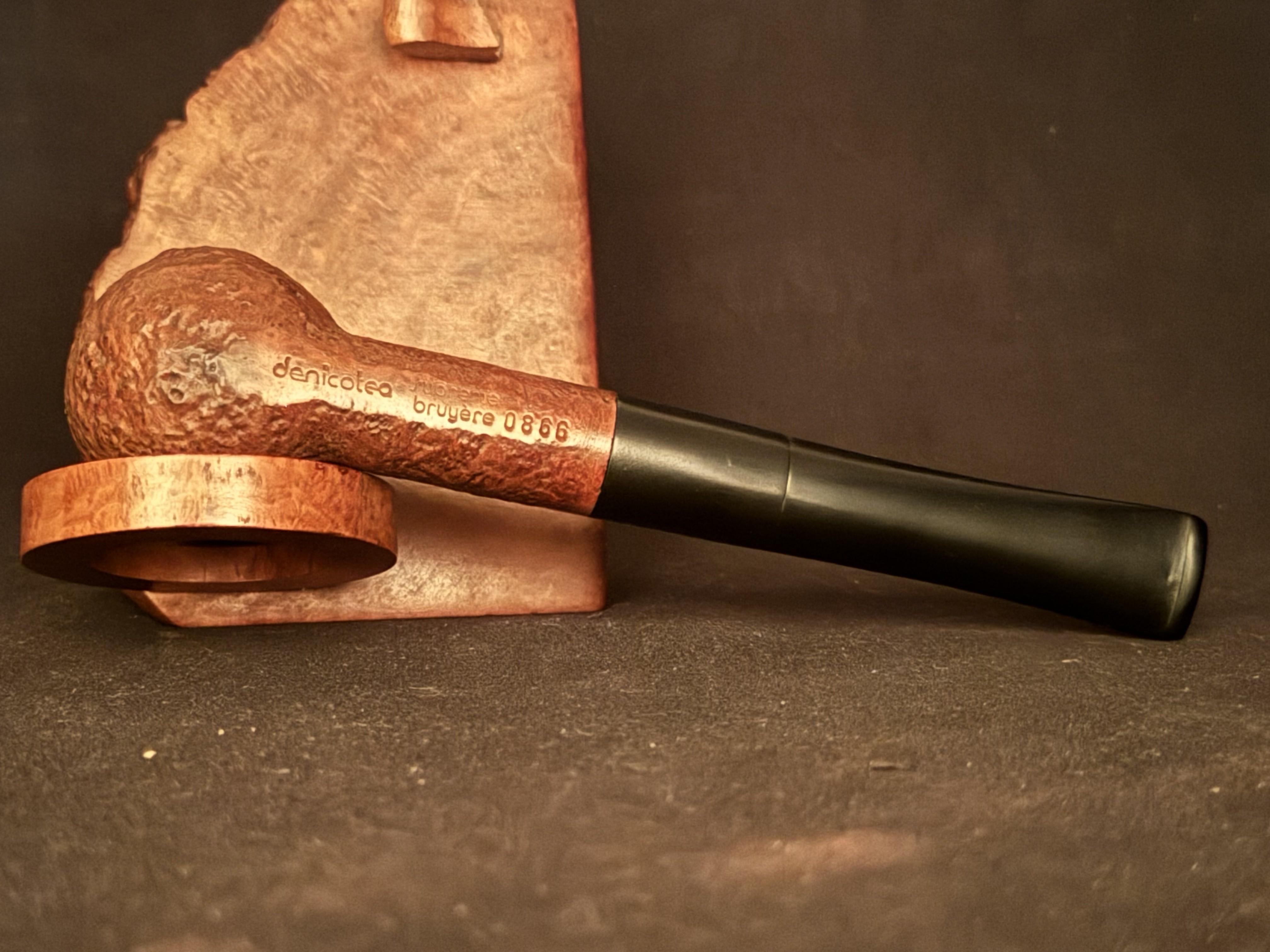Denicotea Supreme Bruyere 0866 Sandblast Billiard Estate Pipe - Vulcanite Tapered Stem, 9mm Filter 7