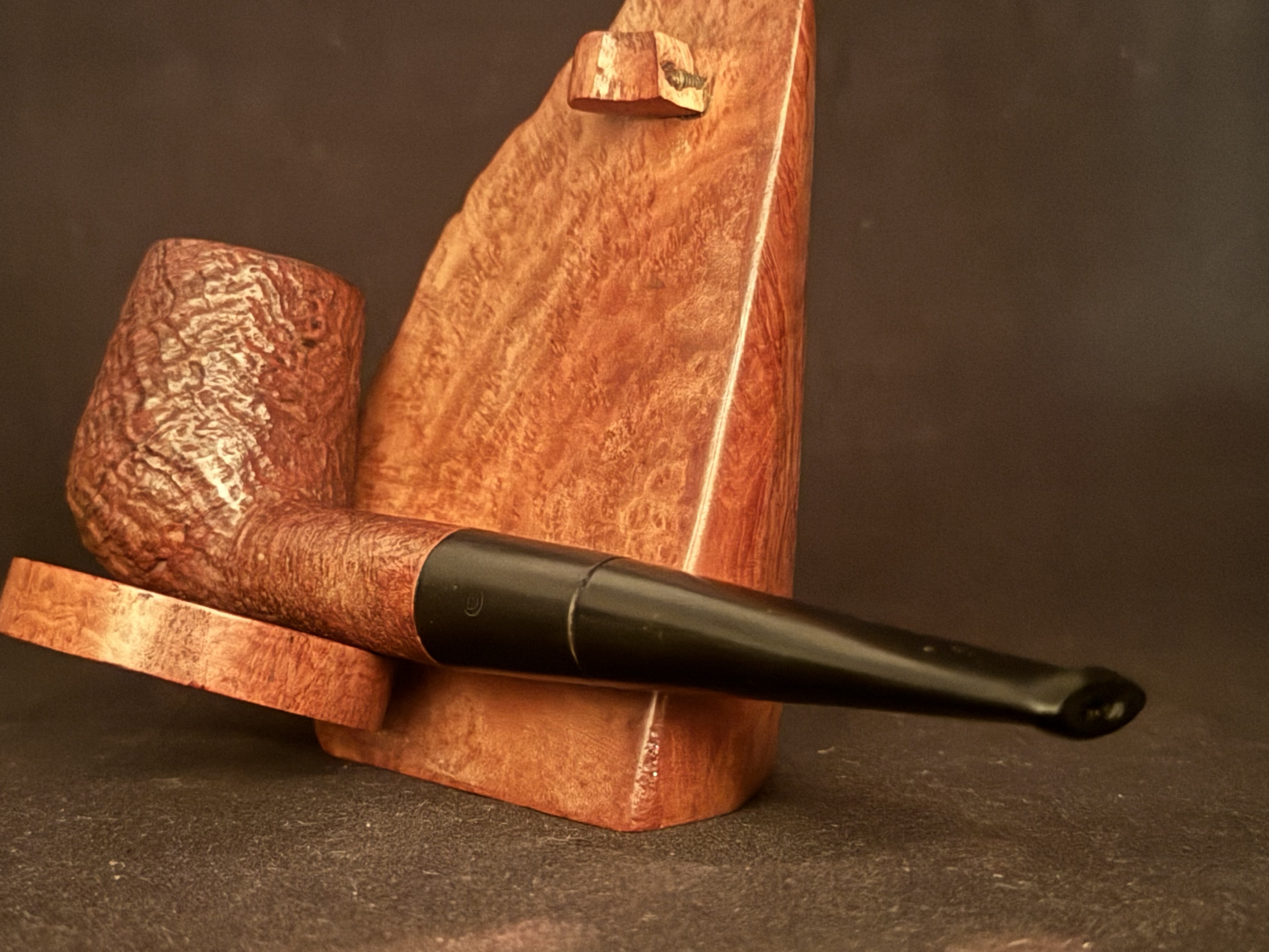 Denicotea Supreme Bruyere 0866 Sandblast Billiard Estate Pipe - Vulcanite Tapered Stem, 9mm Filter 9