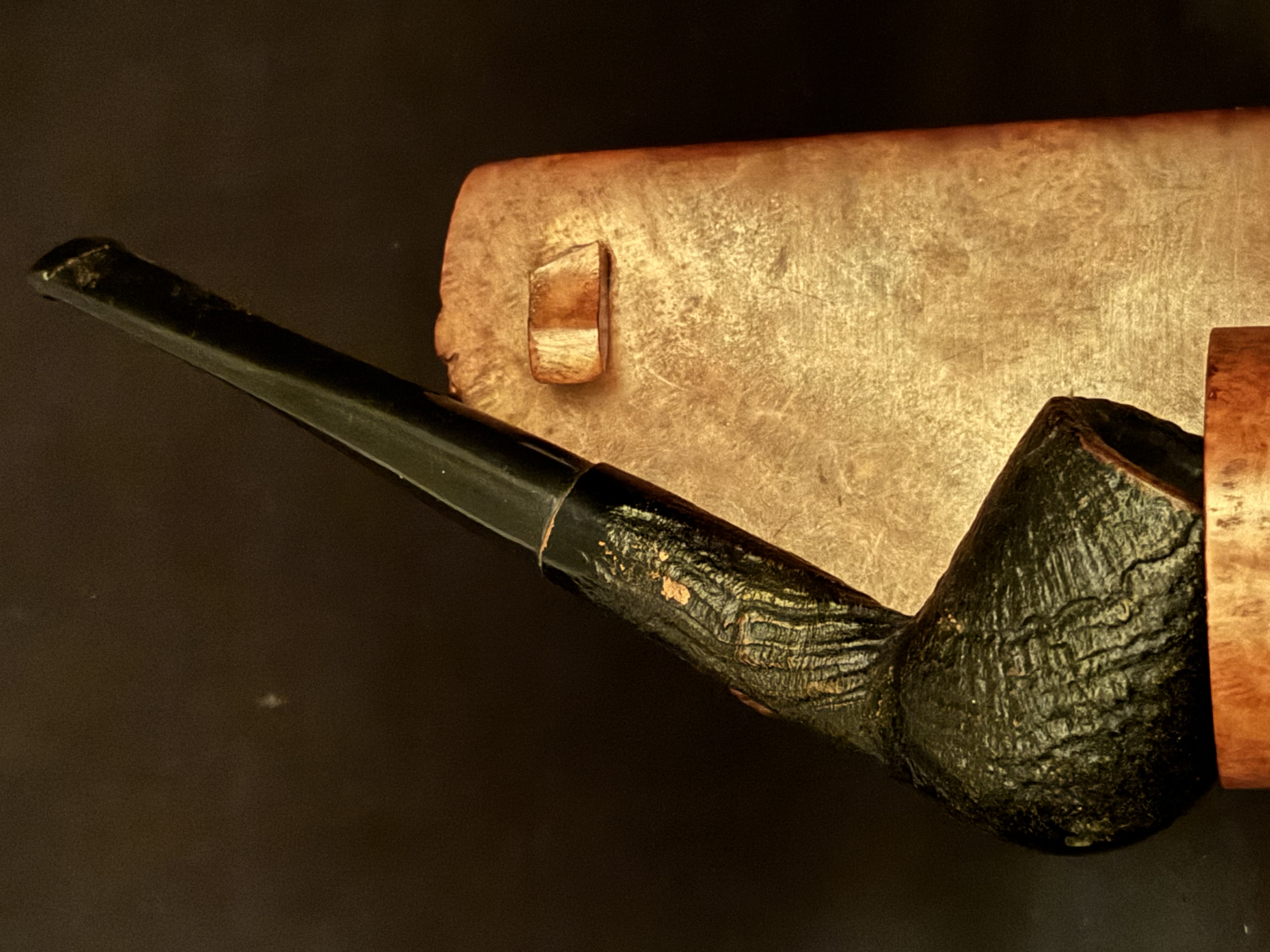 Genuine Briar Stamped Sandblast Straight Billiard Estate Pipe with Acrylic Tapered Stem and Fishtail Bit 2