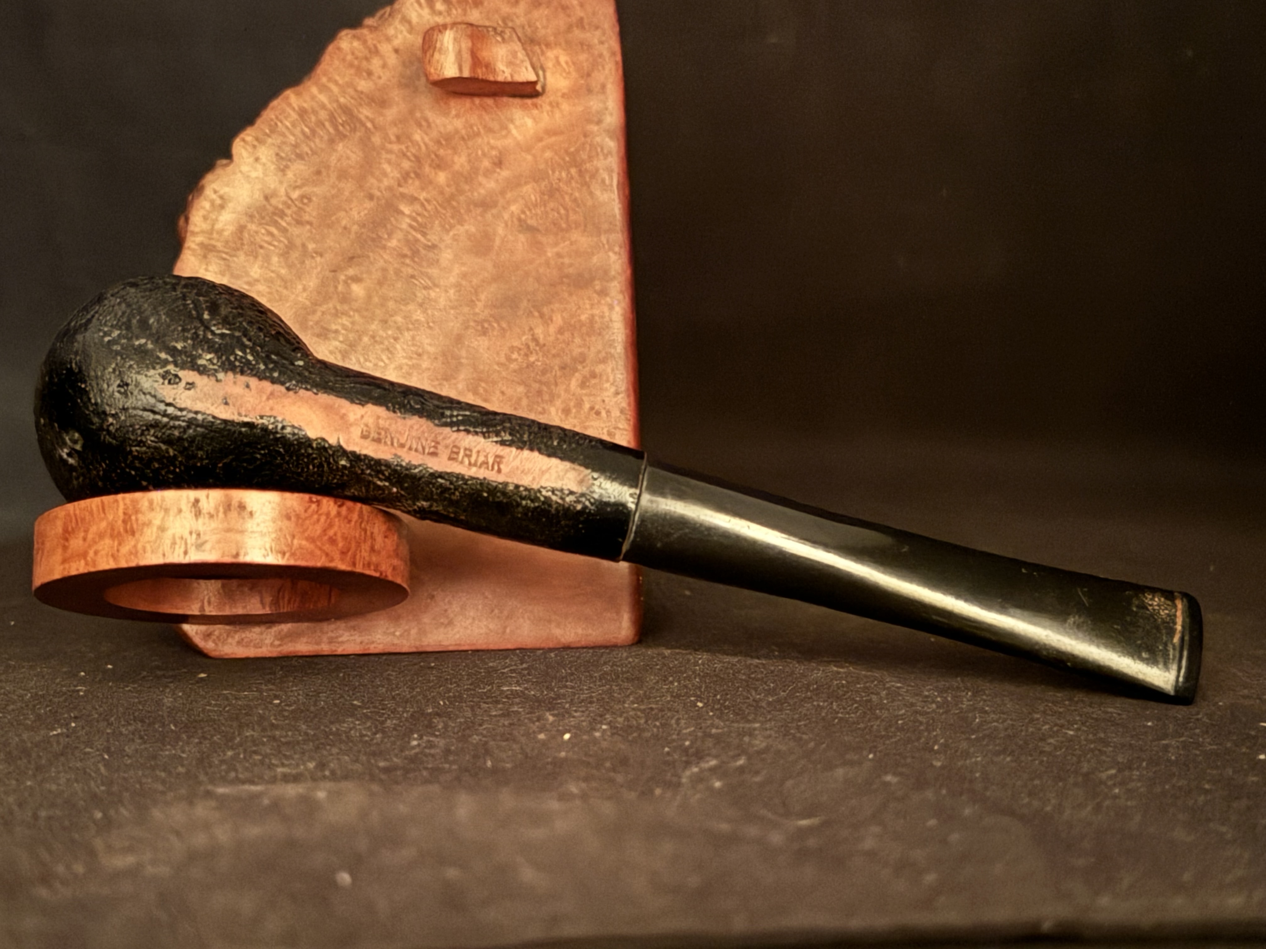 Genuine Briar Stamped Sandblast Straight Billiard Estate Pipe with Acrylic Tapered Stem and Fishtail Bit 6