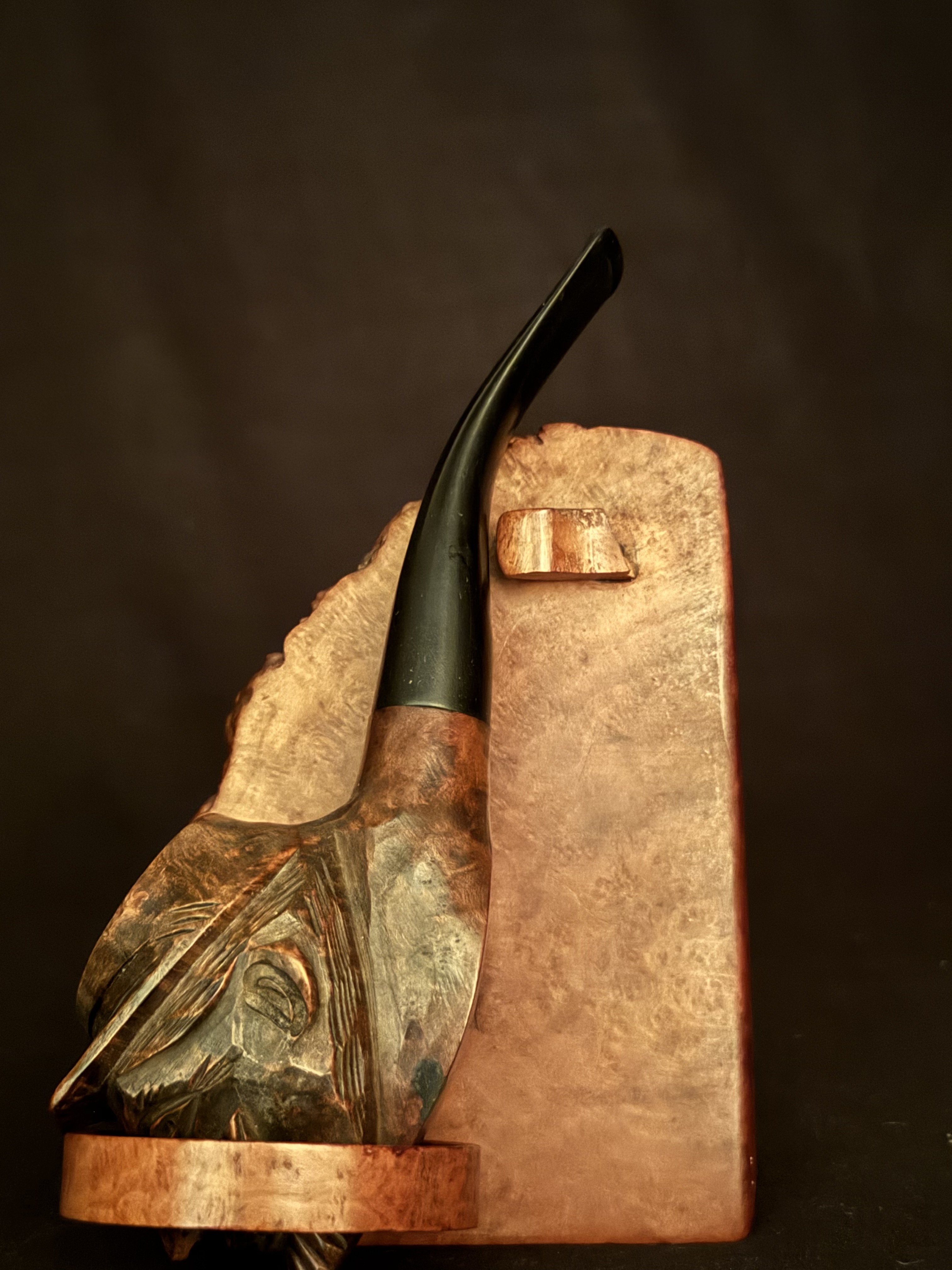 SMALL SIZE Stamped Figural Human Face Pocket Pipe - Antique Carved Briar Estate Pipe