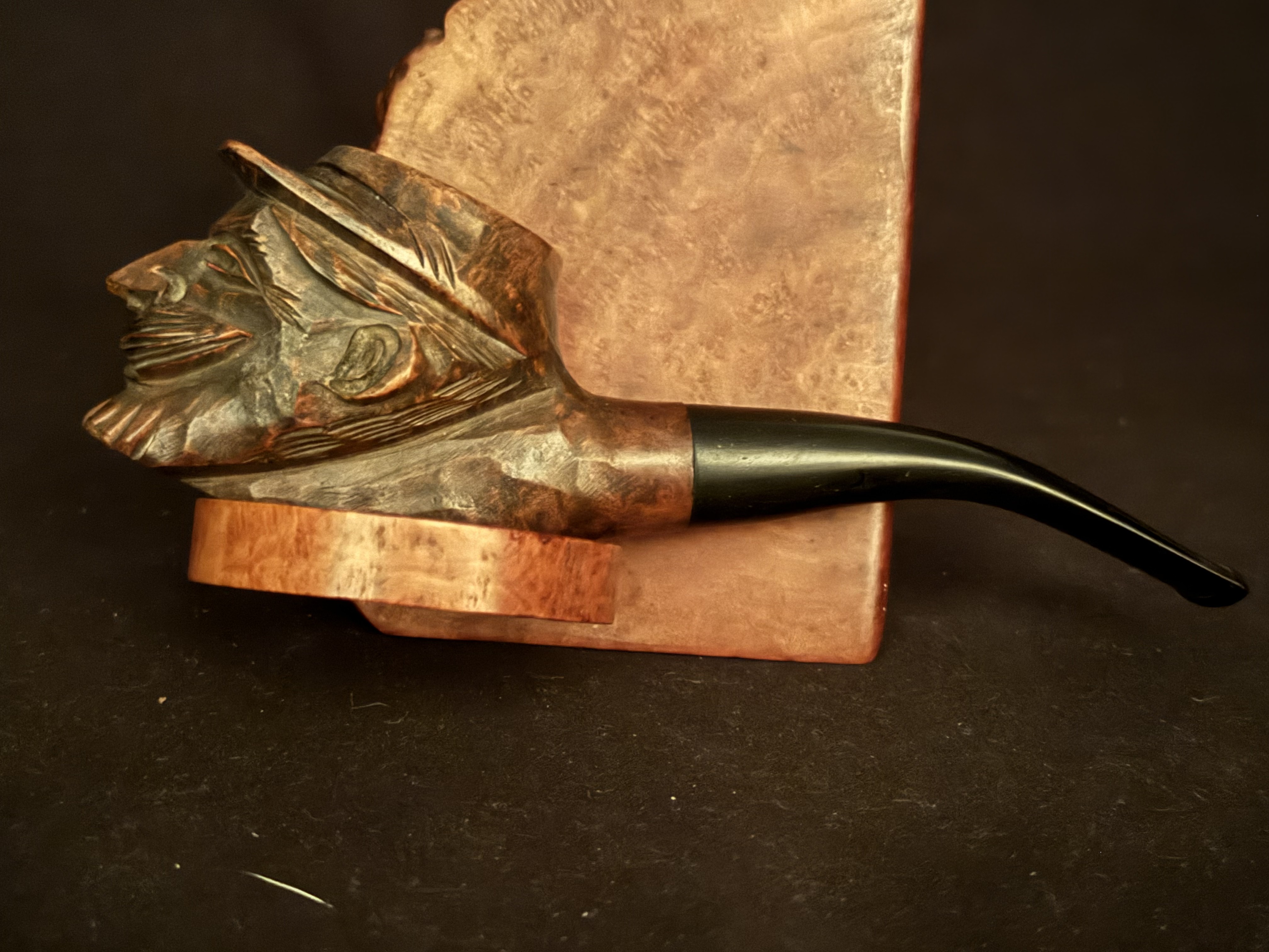 SMALL SIZE Stamped Figural Human Face Pocket Pipe - Antique Carved Briar Estate Pipe 2