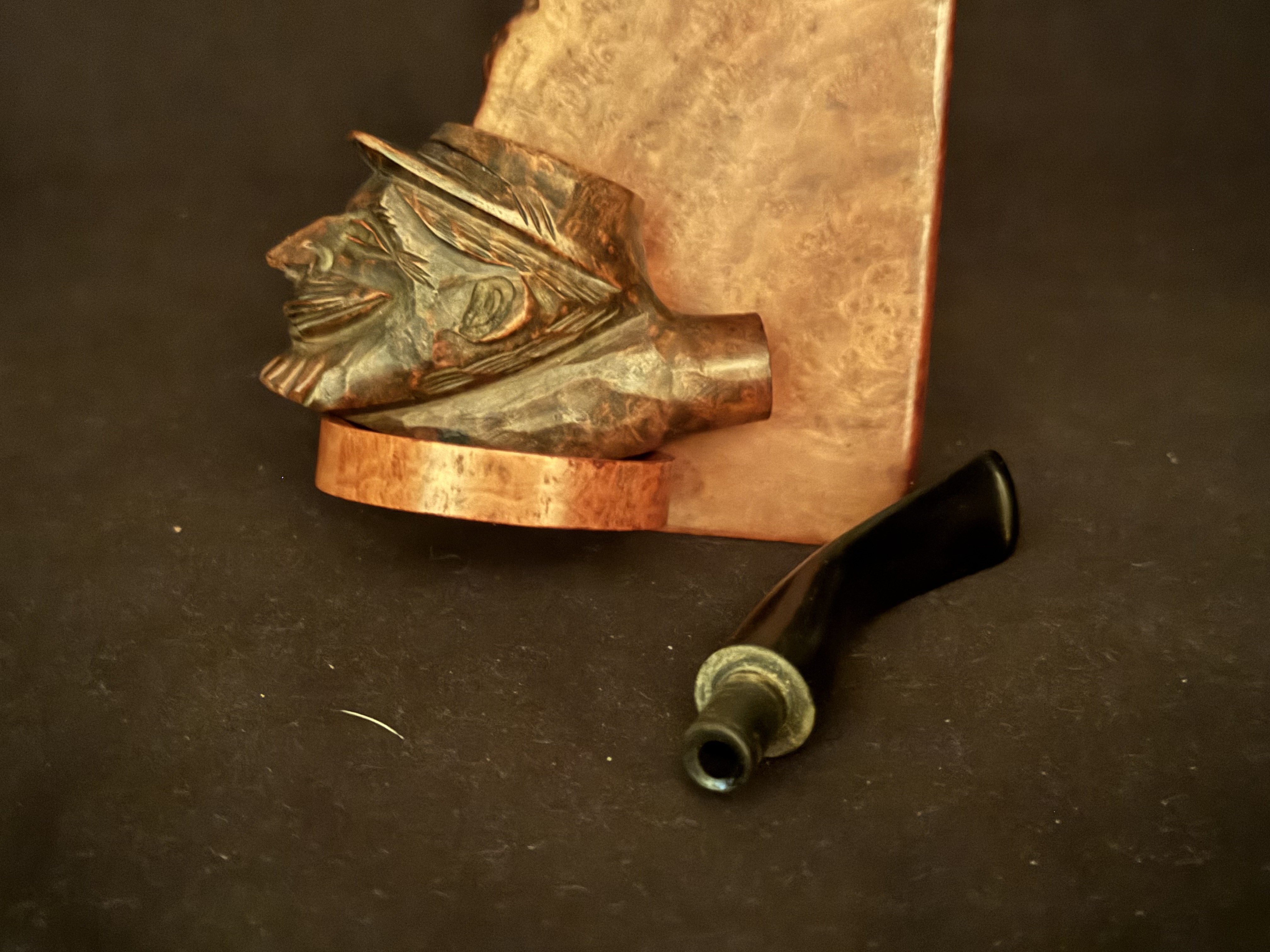 SMALL SIZE Stamped Figural Human Face Pocket Pipe - Antique Carved Briar Estate Pipe 6