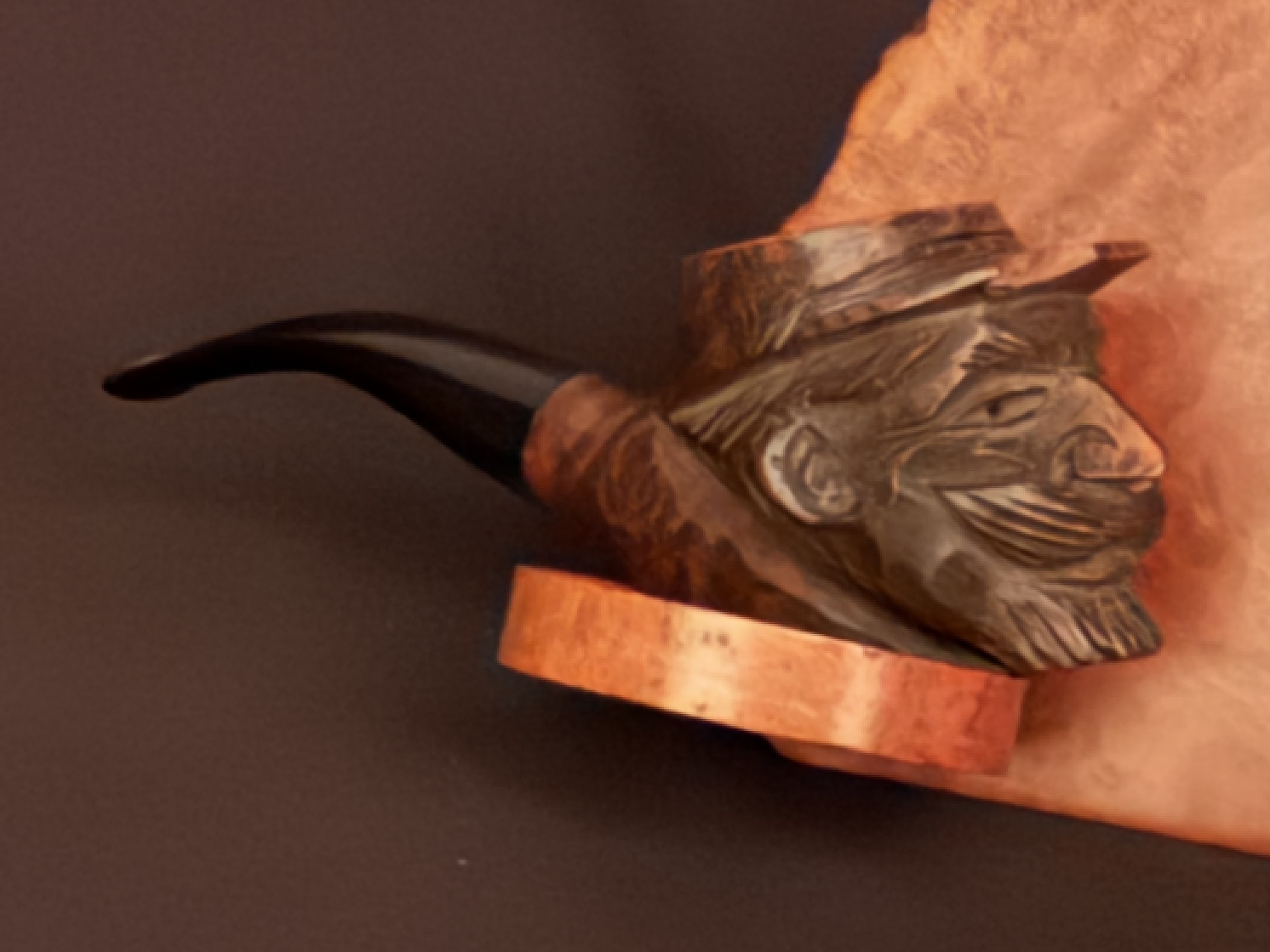 SMALL SIZE Stamped Figural Human Face Pocket Pipe - Antique Carved Briar Estate Pipe 3