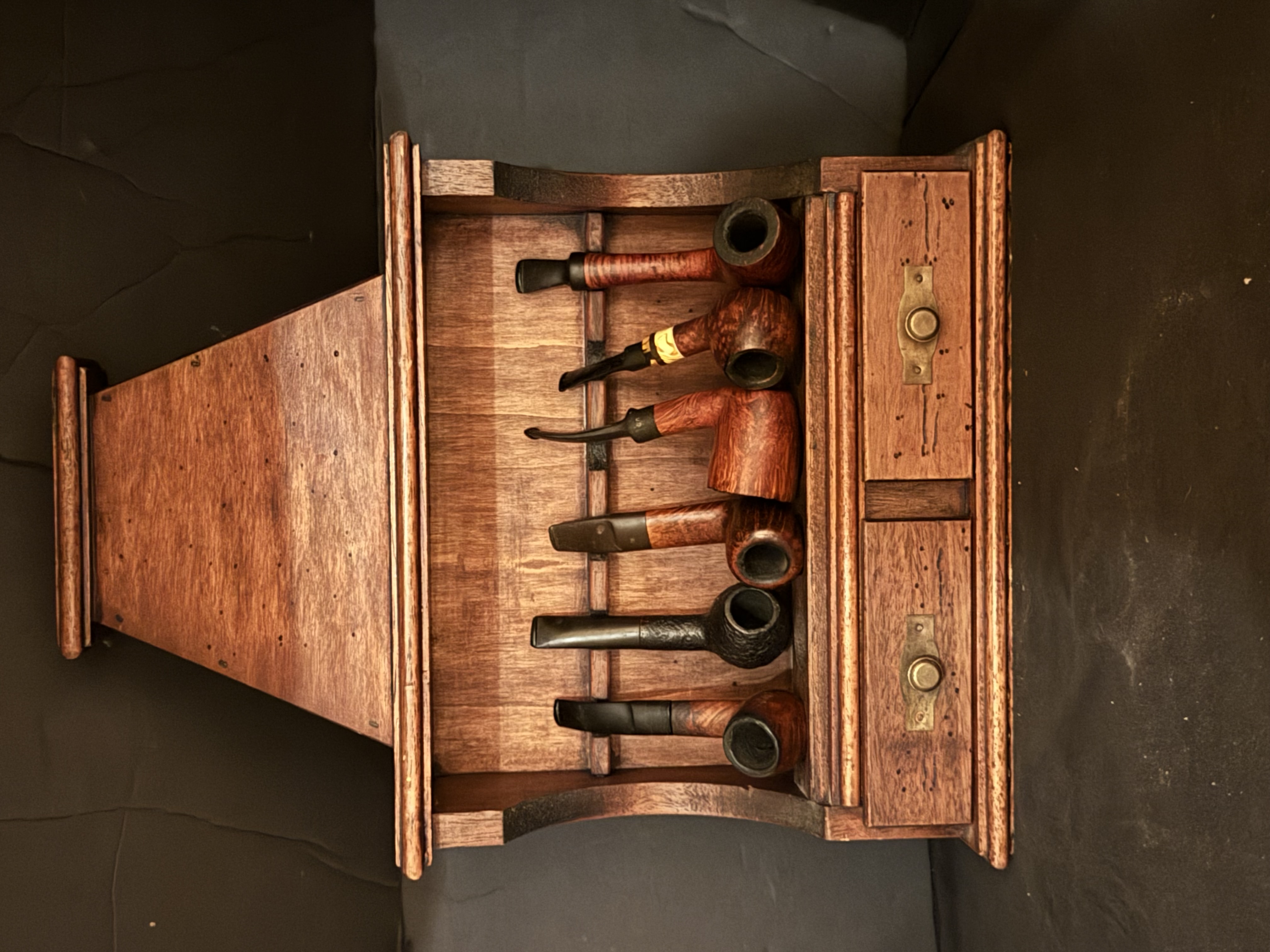 Wooden Pipe Stand for 6 Pipes, 2 Drawers, No Maker Mark 2