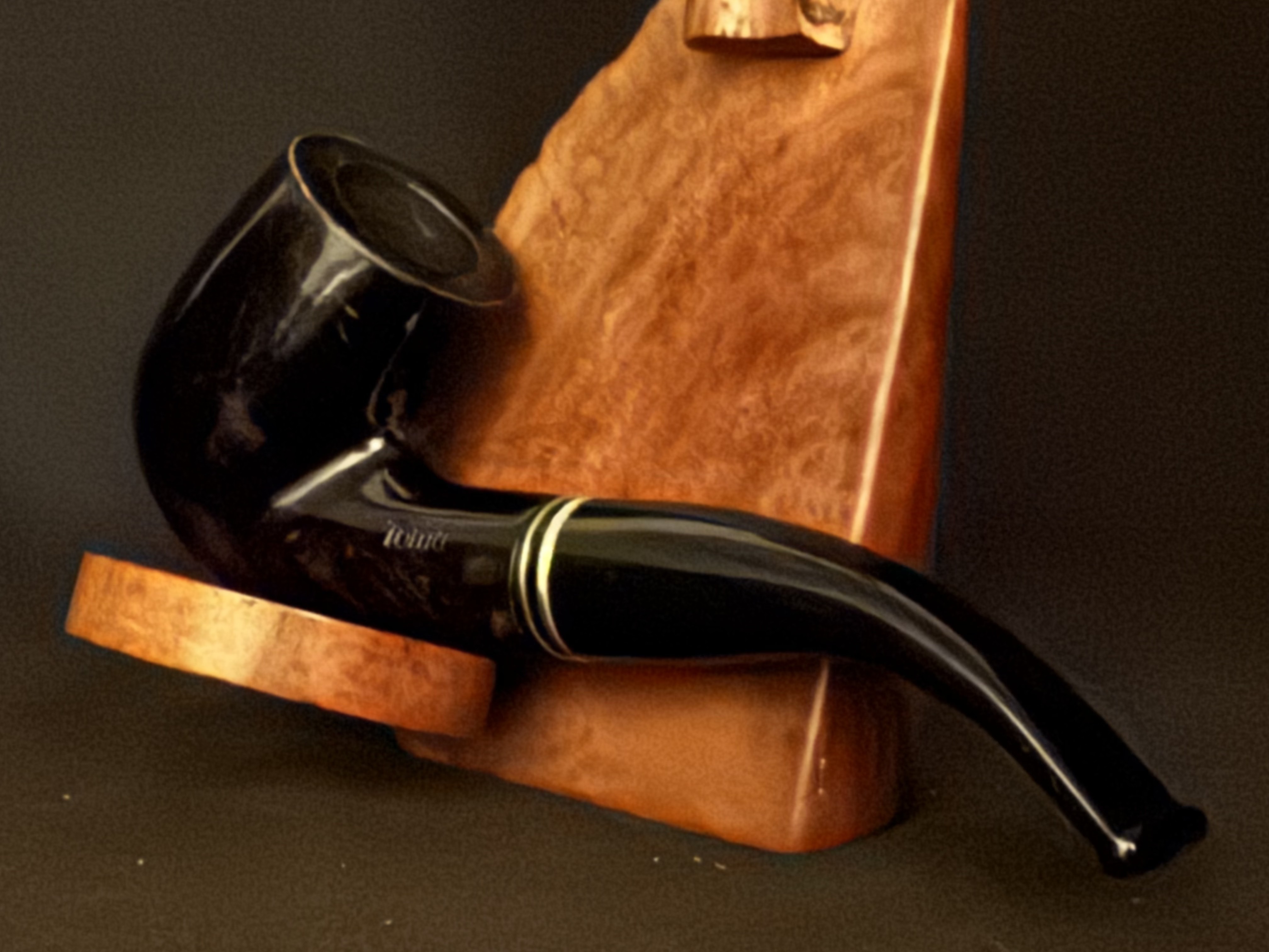 TOMA Bent Billiard Smooth Briar Estate Pipe - Acrylic Taper Stem, Fishtail, 9mm Filter, Double Band 9
