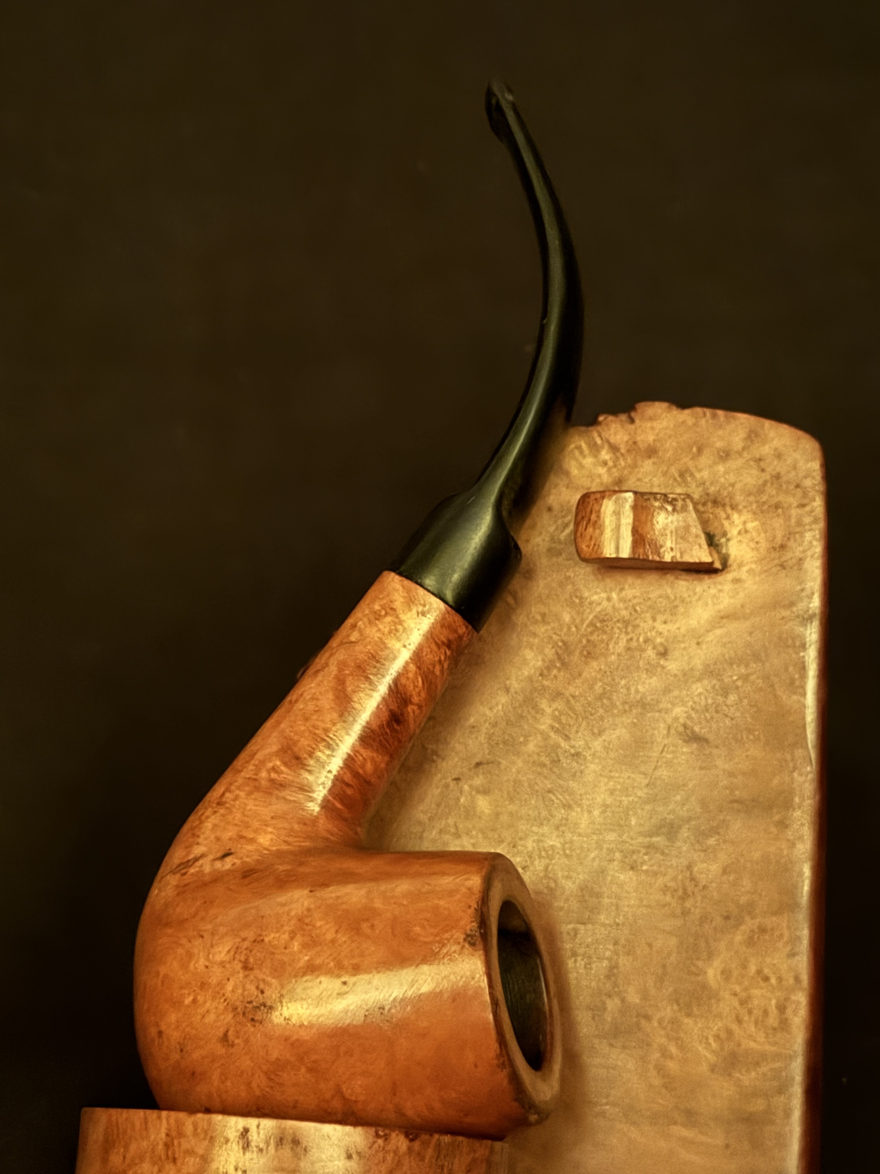 Heibe World - Pipe Smooth Bent Billiard Estate Pipe, Featherweight Briar, Vulcanite Saddle Stem 6