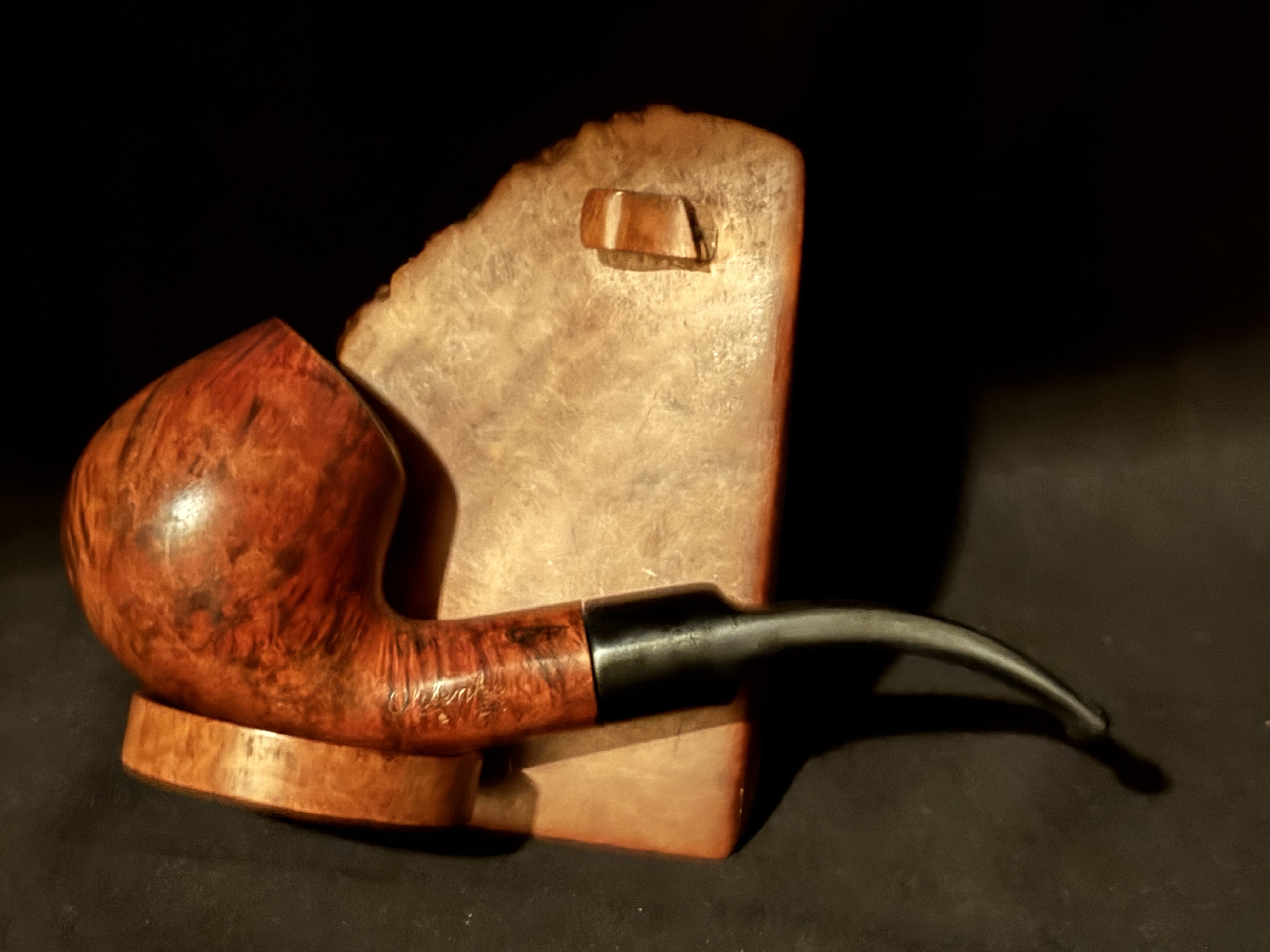 Oldenkott TOWER Smooth Bent Brandy Estate Pipe - Vulcanite Saddle Stem, 9mm Filter 5