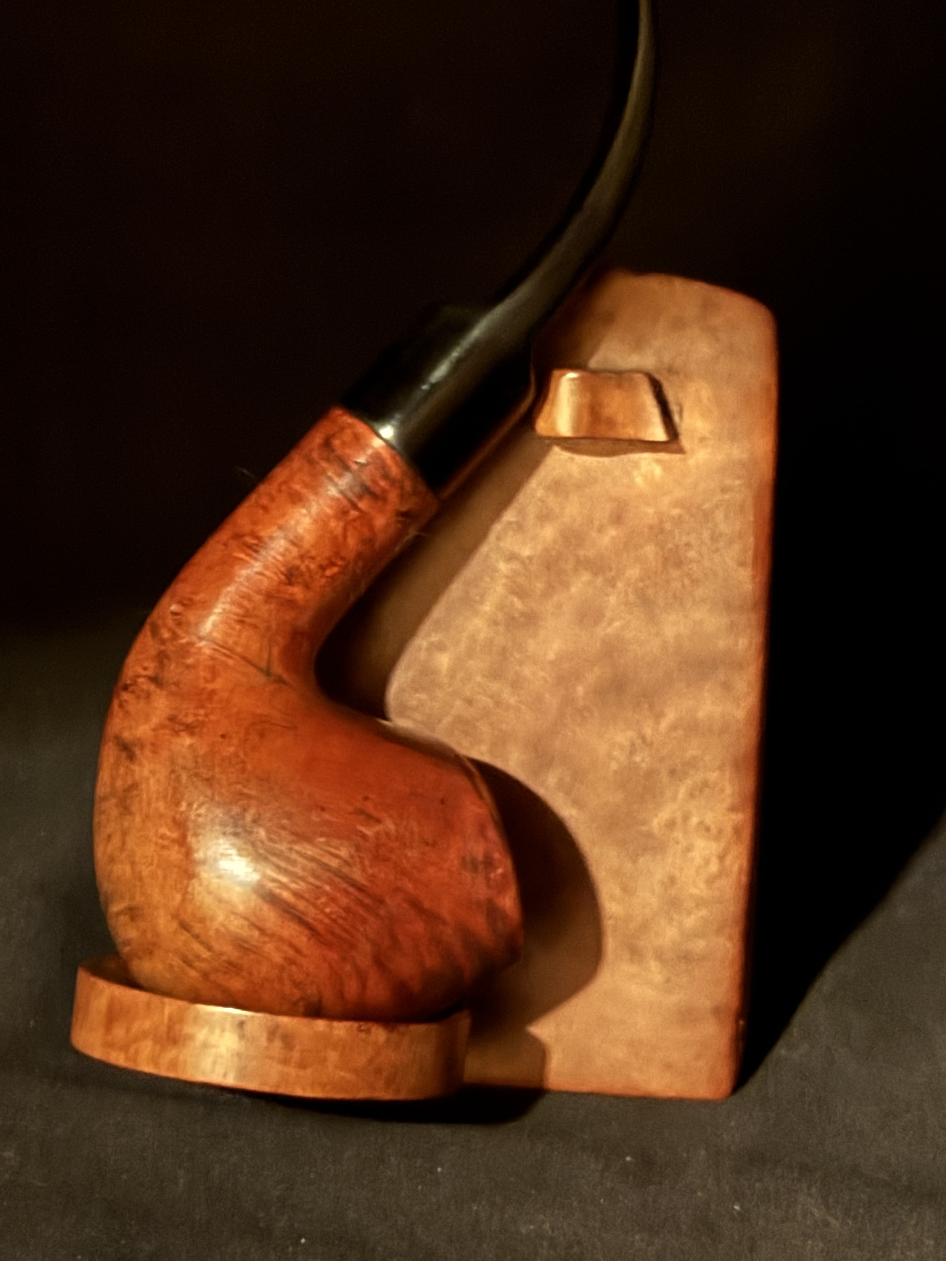 Oldenkott TOWER Smooth Bent Brandy Estate Pipe - Vulcanite Saddle Stem, 9mm Filter 11