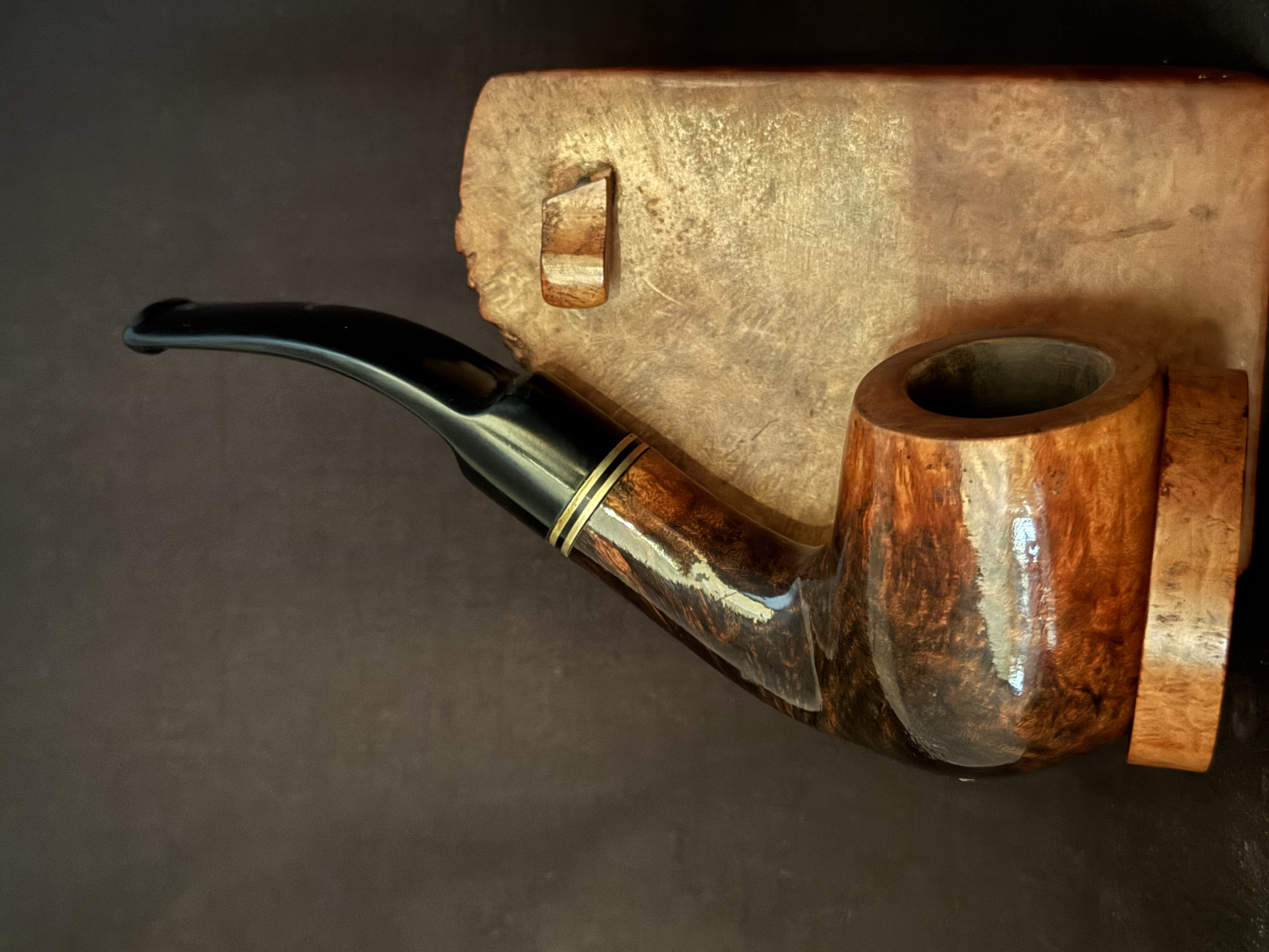 Azur Smooth Bent Billiard Estate Pipe, Glossy Brown, Acrylic Stem, 9mm Filter 2