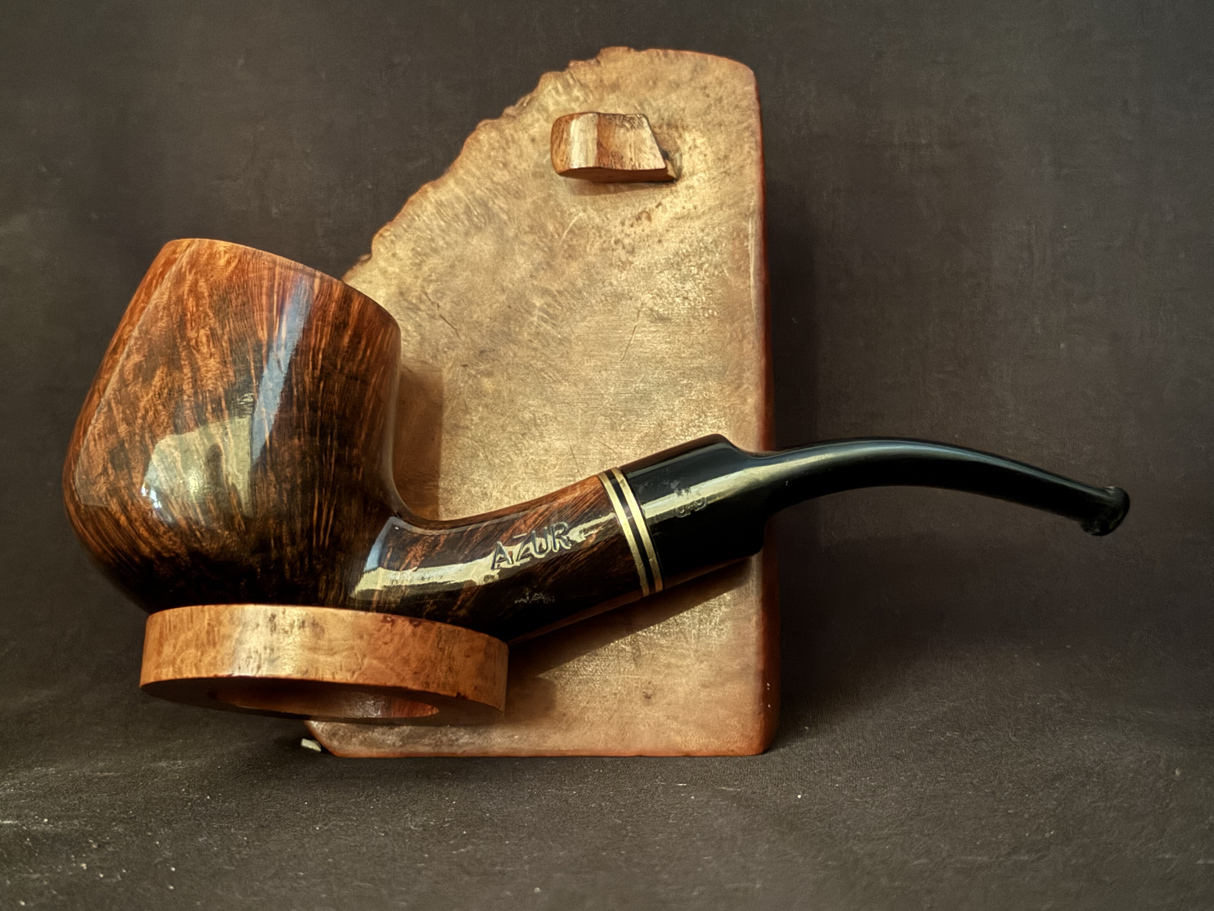 Azur Smooth Bent Billiard Estate Pipe, Glossy Brown, Acrylic Stem, 9mm Filter 3