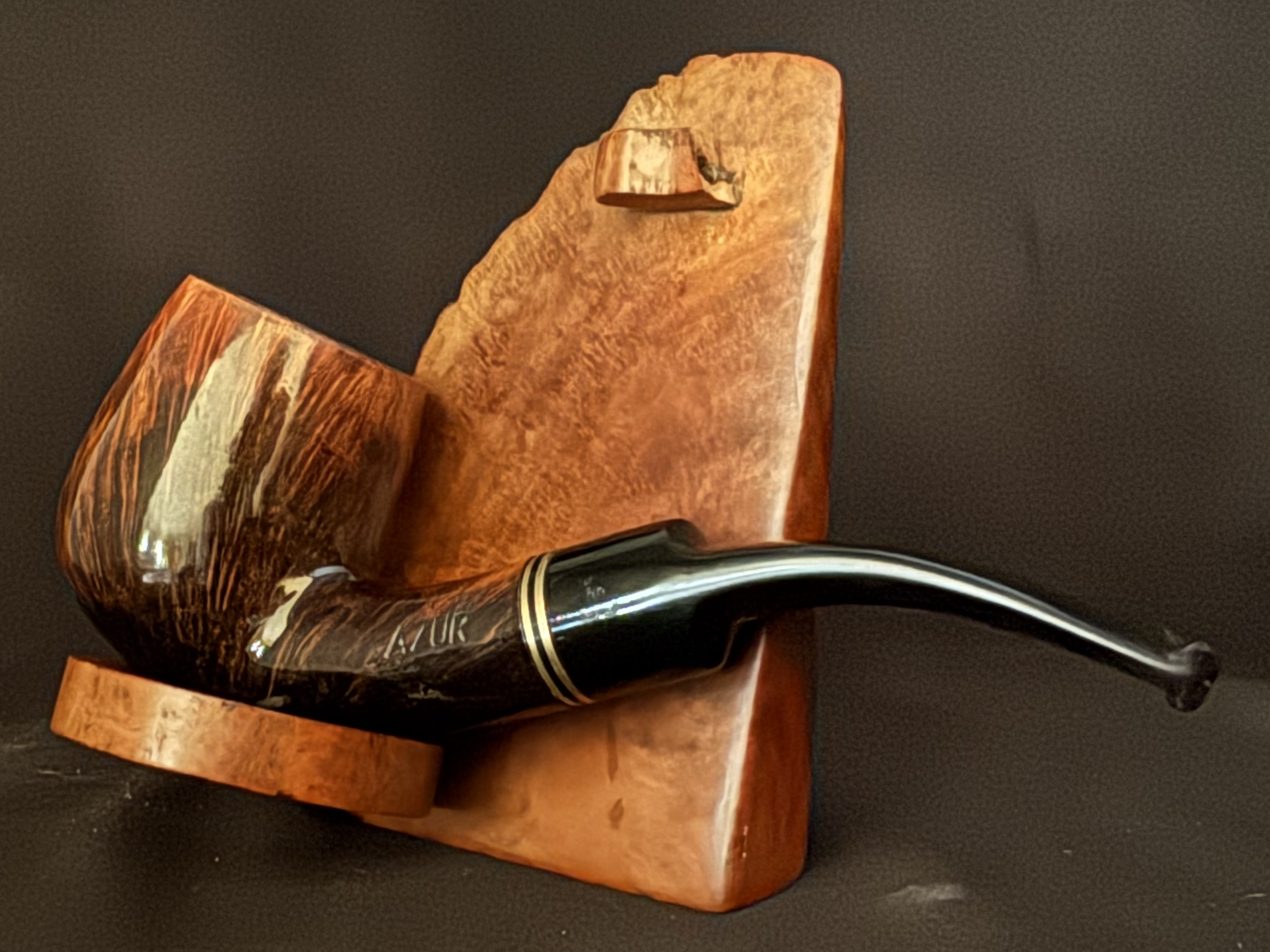 Azur Smooth Bent Billiard Estate Pipe, Glossy Brown, Acrylic Stem, 9mm Filter 7