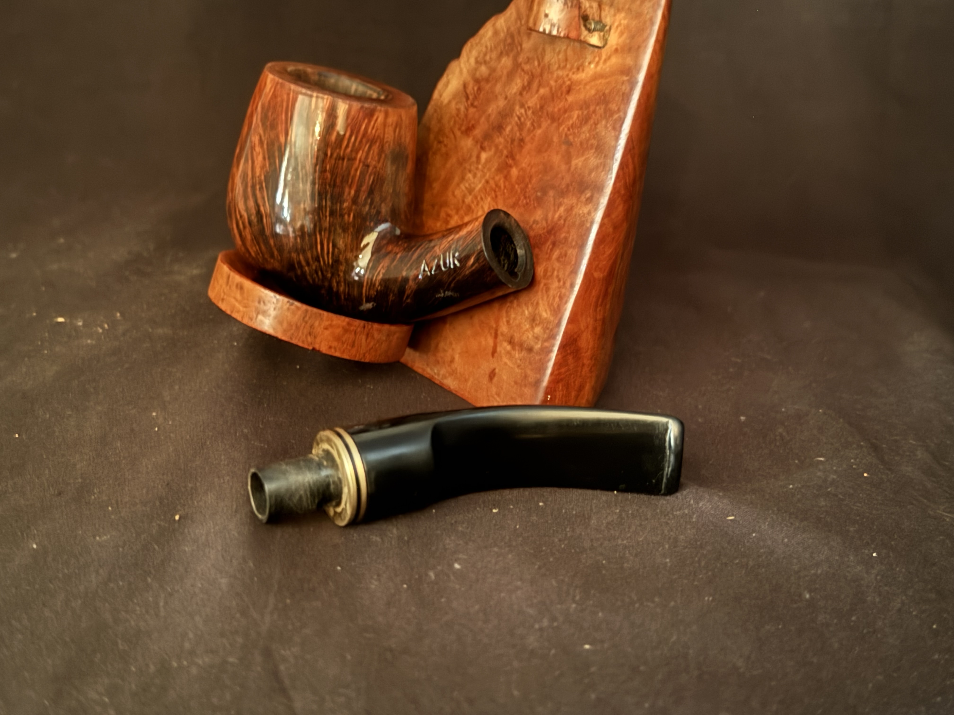 Azur Smooth Bent Billiard Estate Pipe, Glossy Brown, Acrylic Stem, 9mm Filter 8