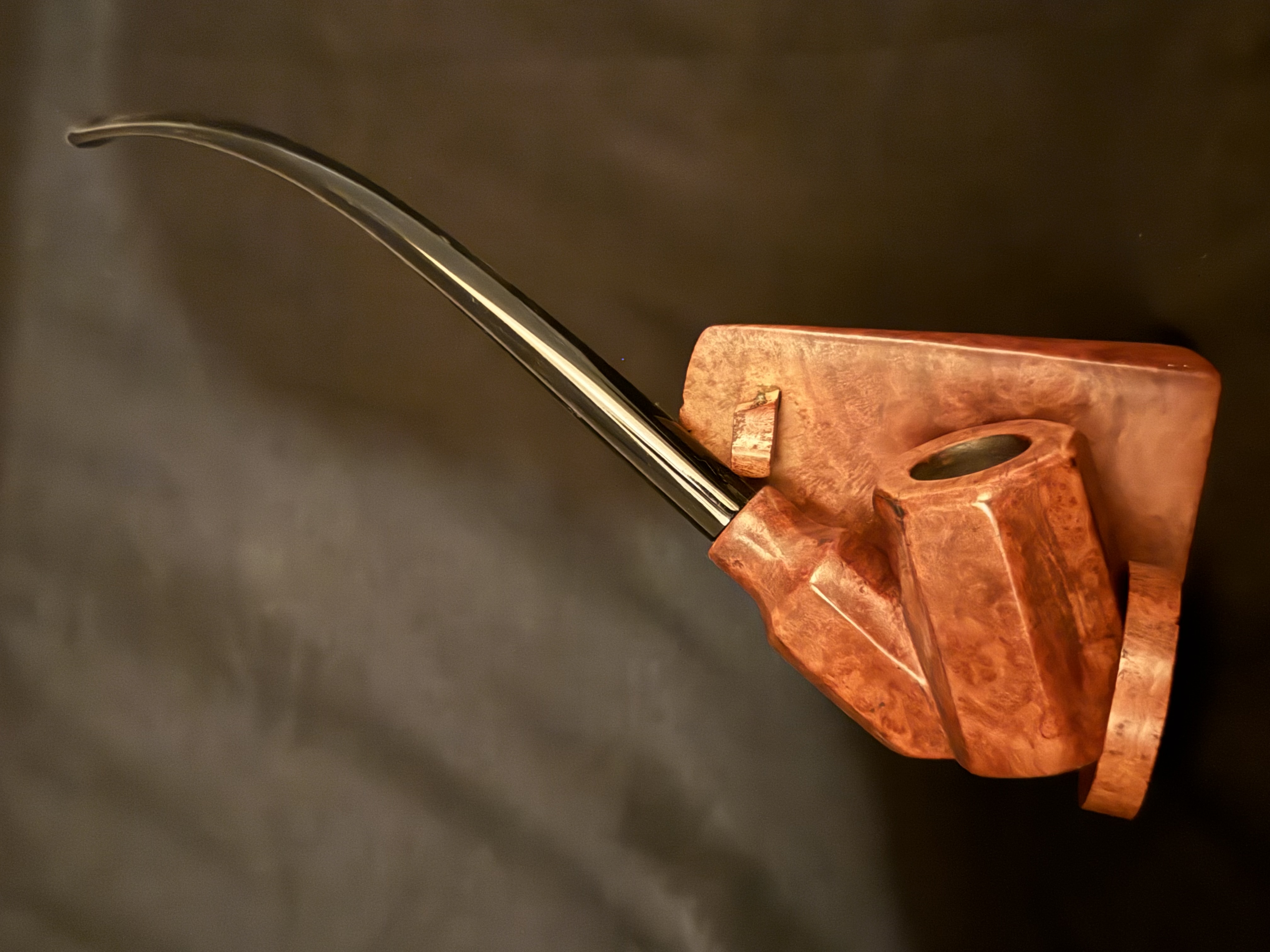 Large Smooth Paneled Bent Churchwarden Estate Pipe, Black Acrylic Tapered Stem, 9mm Filter, Fishtail Mouthpiece 3
