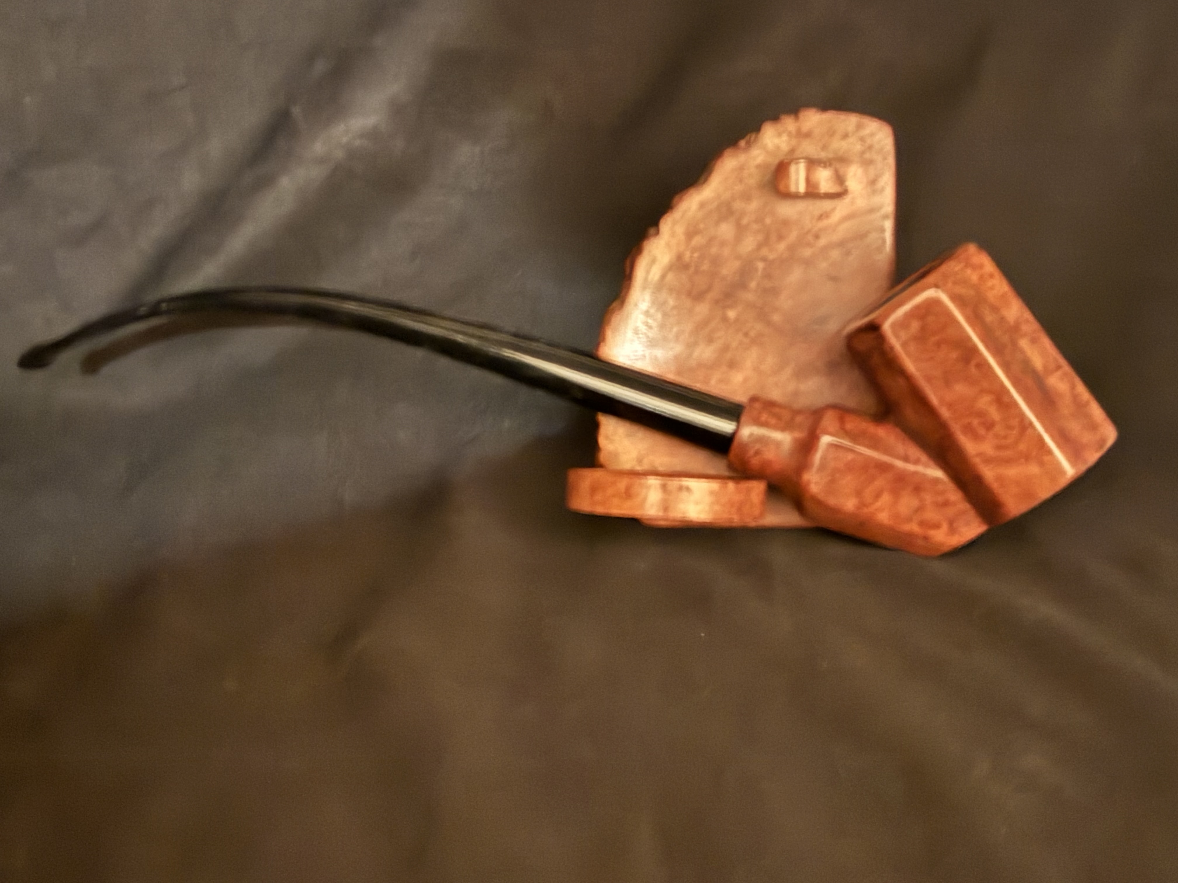 Large Smooth Paneled Bent Churchwarden Estate Pipe, Black Acrylic Tapered Stem, 9mm Filter, Fishtail Mouthpiece 6