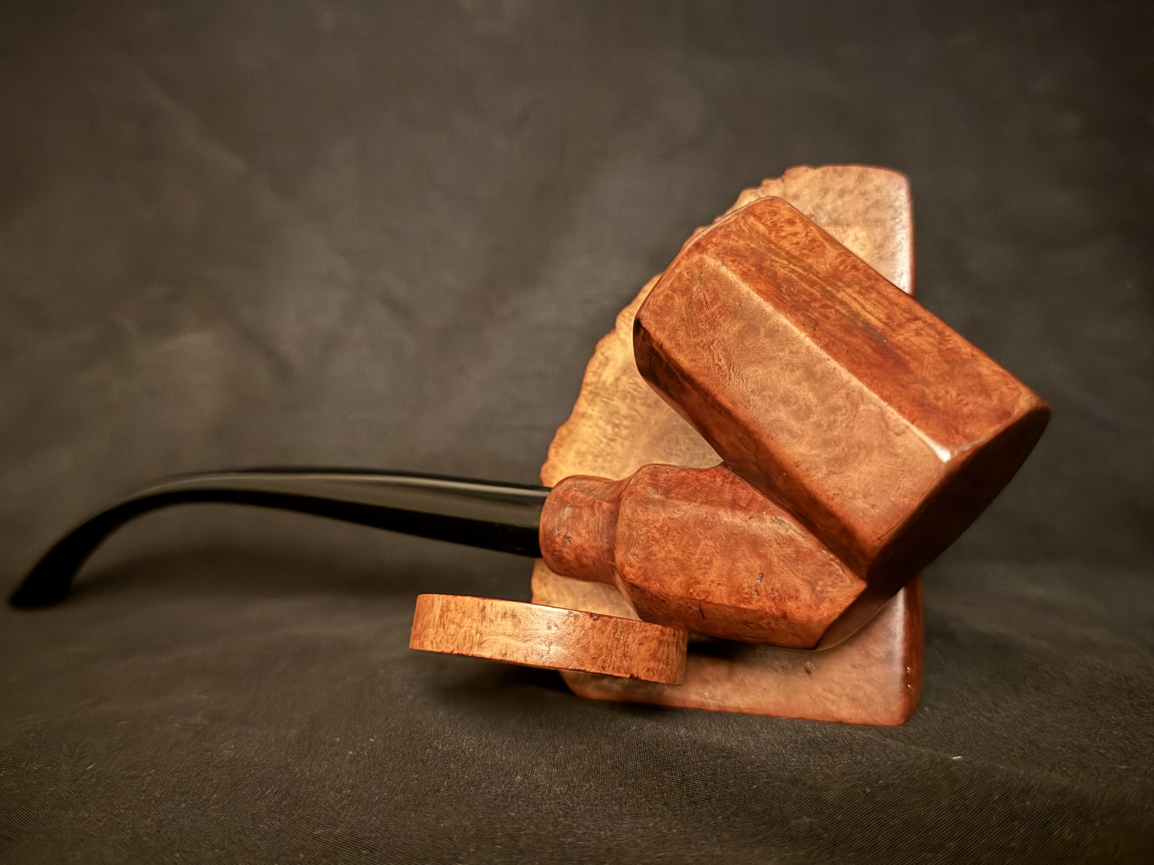 Large Smooth Paneled Bent Churchwarden Estate Pipe, Black Acrylic Tapered Stem, 9mm Filter, Fishtail Mouthpiece 7