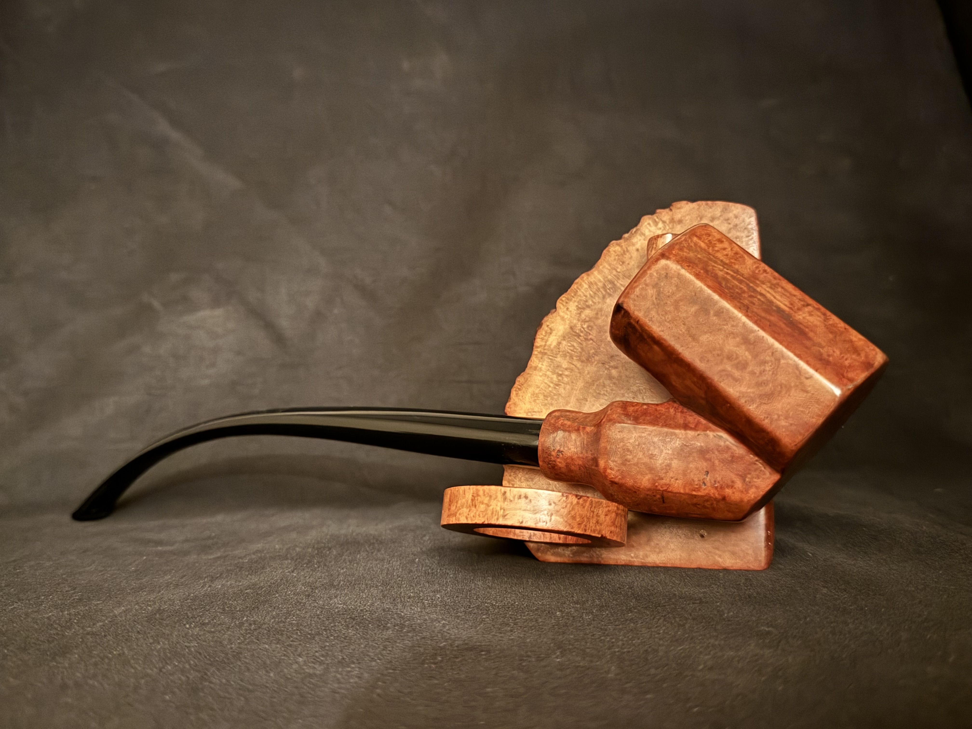 Large Smooth Paneled Bent Churchwarden Estate Pipe, Black Acrylic Tapered Stem, 9mm Filter, Fishtail Mouthpiece 8