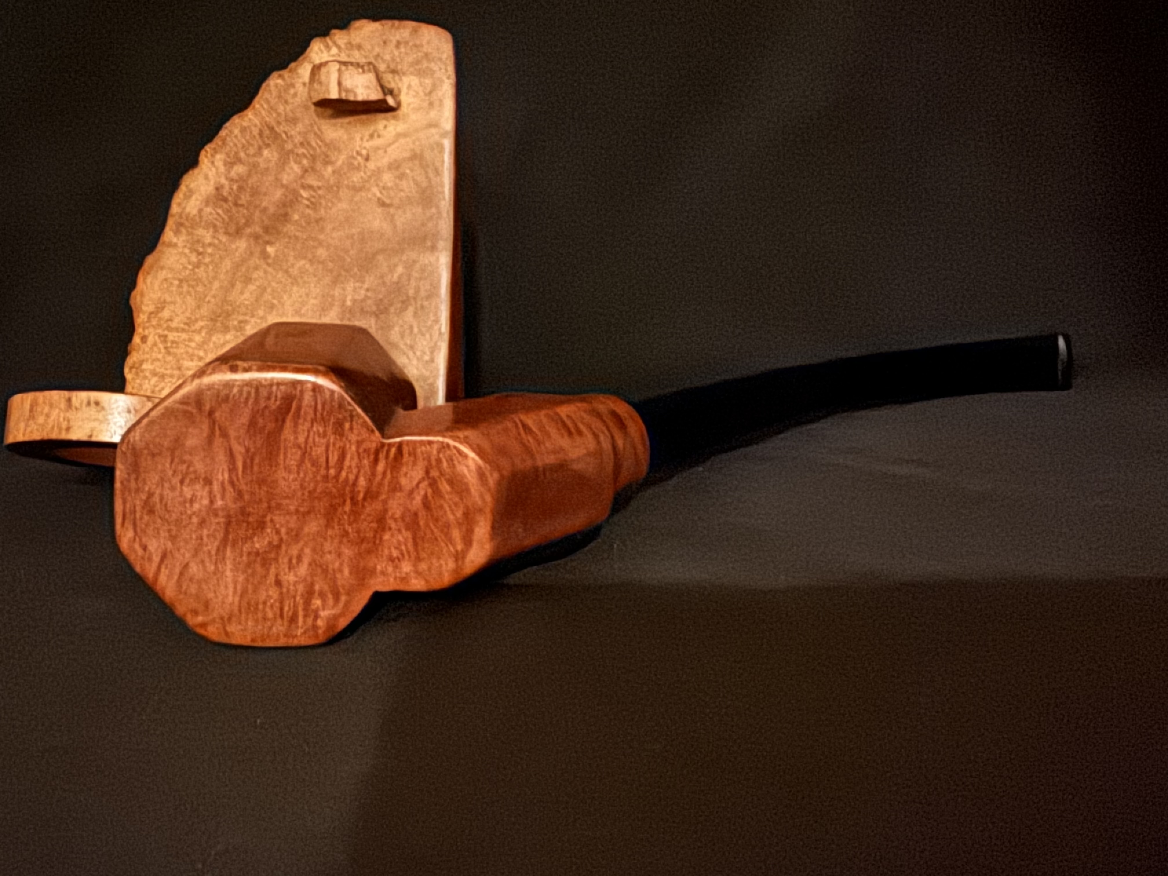 Large Smooth Paneled Bent Churchwarden Estate Pipe, Black Acrylic Tapered Stem, 9mm Filter, Fishtail Mouthpiece 9