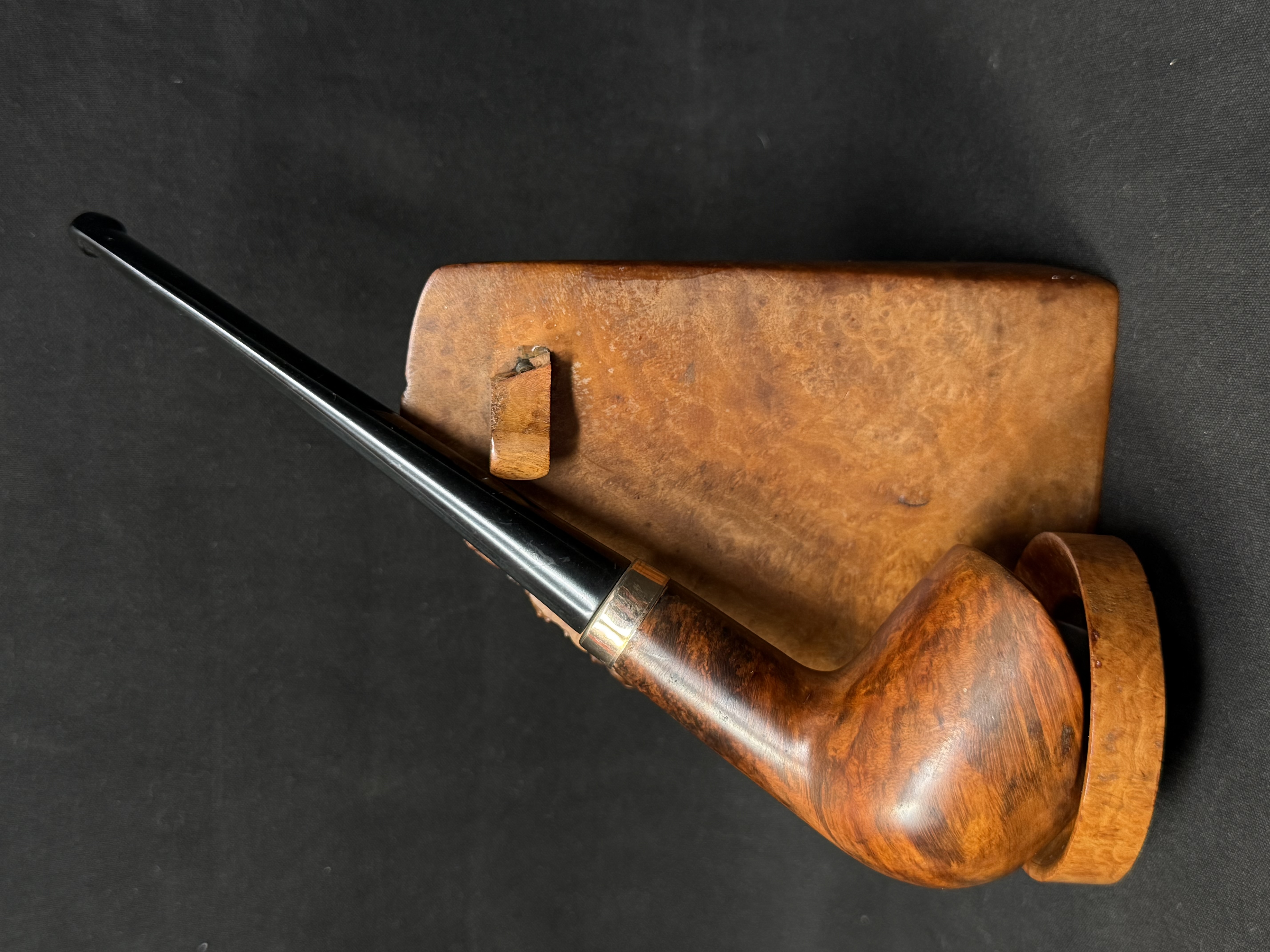 Smooth Straight Billiard Briar Pipe, Wavy Rim, Acrylic Stem, Brass Band 2