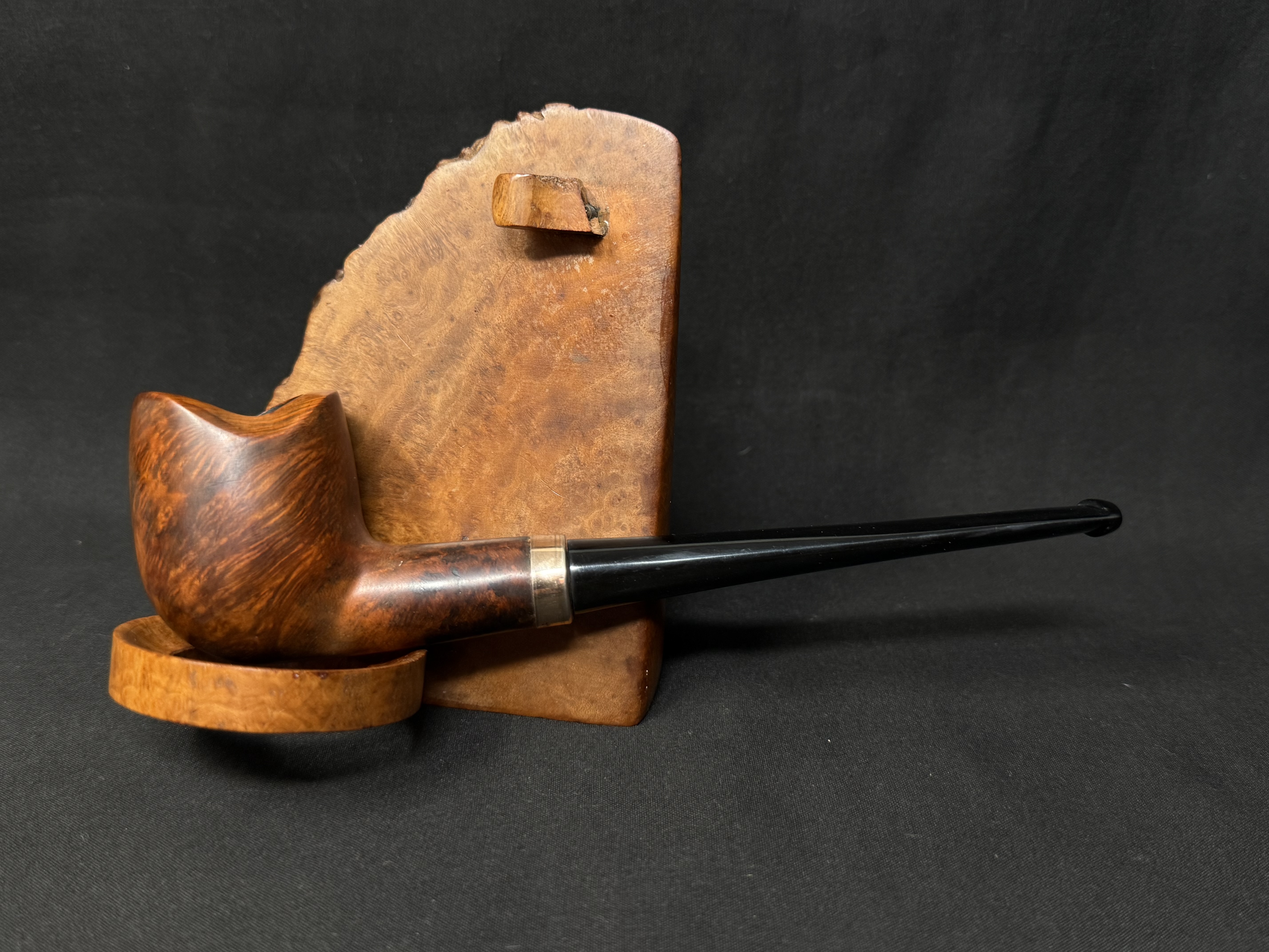 Smooth Straight Billiard Briar Pipe, Wavy Rim, Acrylic Stem, Brass Band 3
