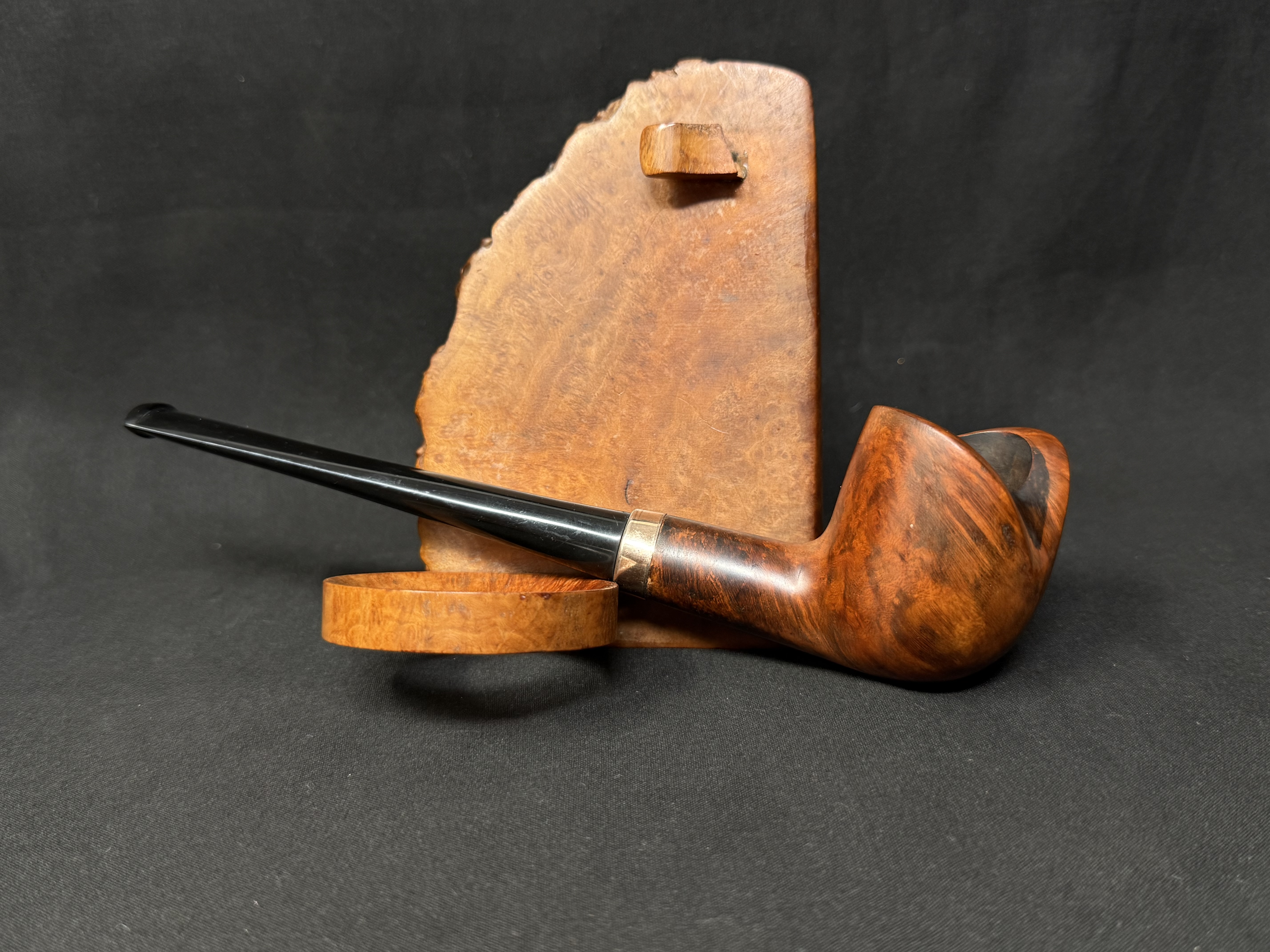 Smooth Straight Billiard Briar Pipe, Wavy Rim, Acrylic Stem, Brass Band 4