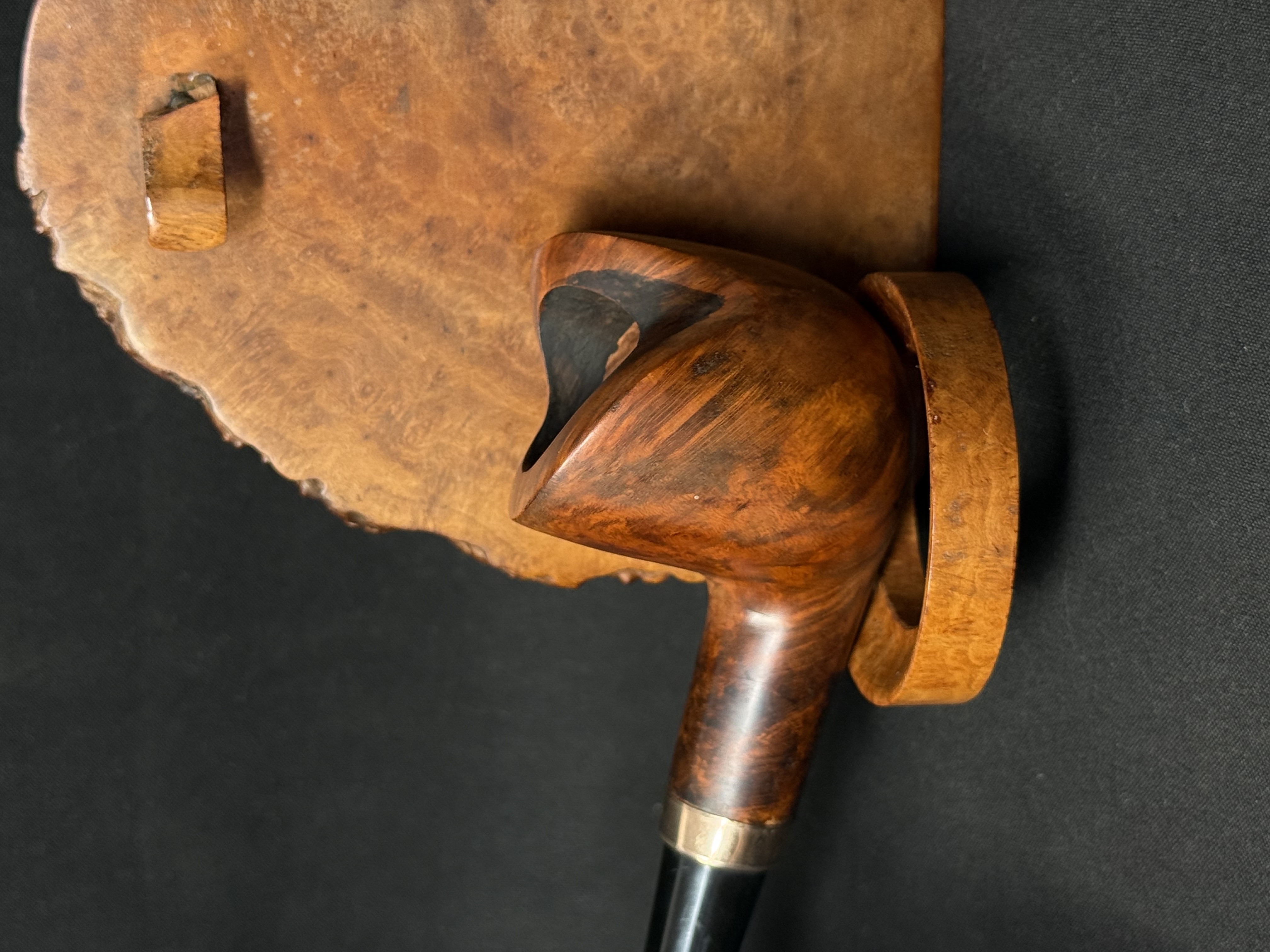 Smooth Straight Billiard Briar Pipe, Wavy Rim, Acrylic Stem, Brass Band 7