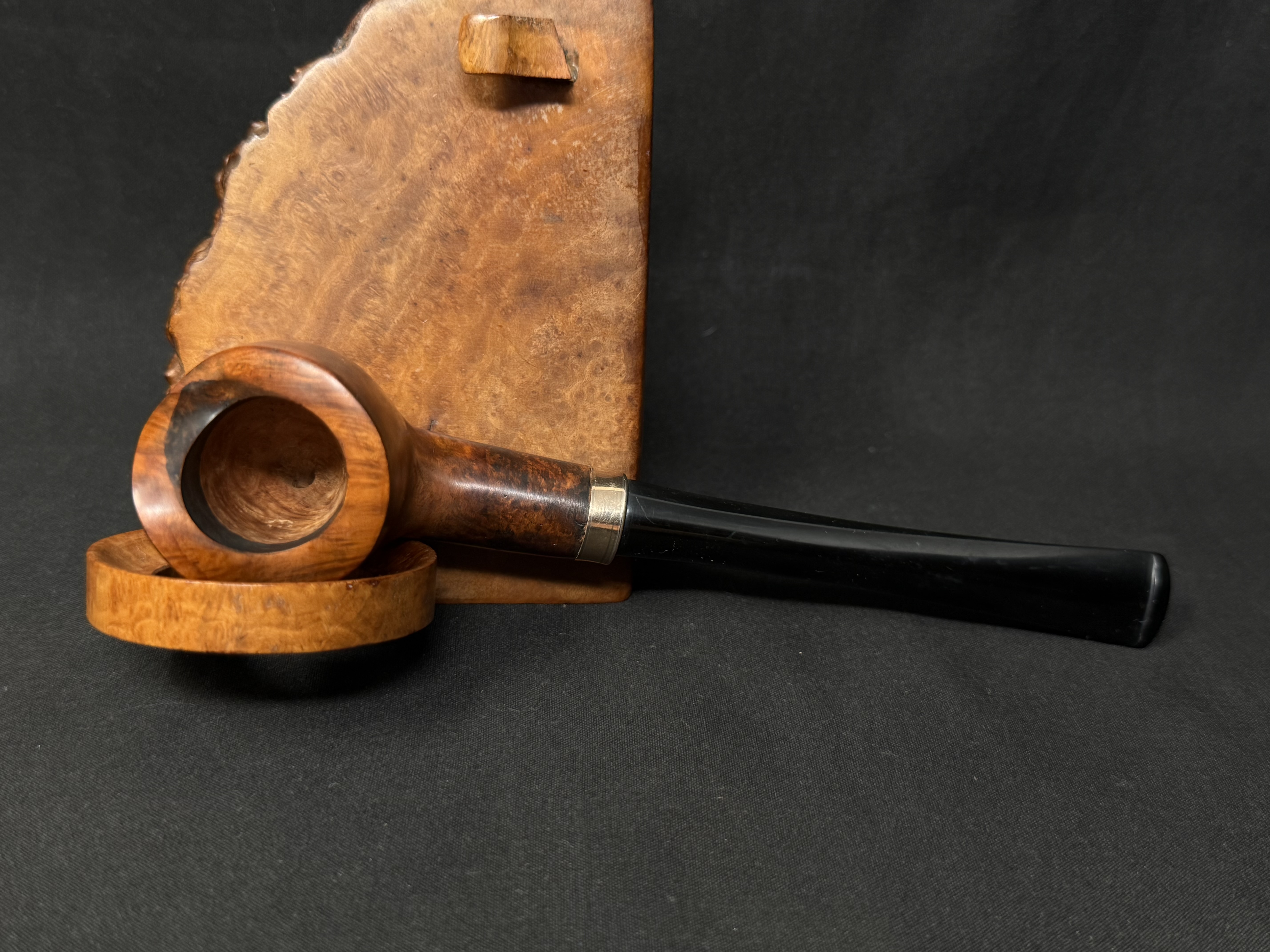 Smooth Straight Billiard Briar Pipe, Wavy Rim, Acrylic Stem, Brass Band 5