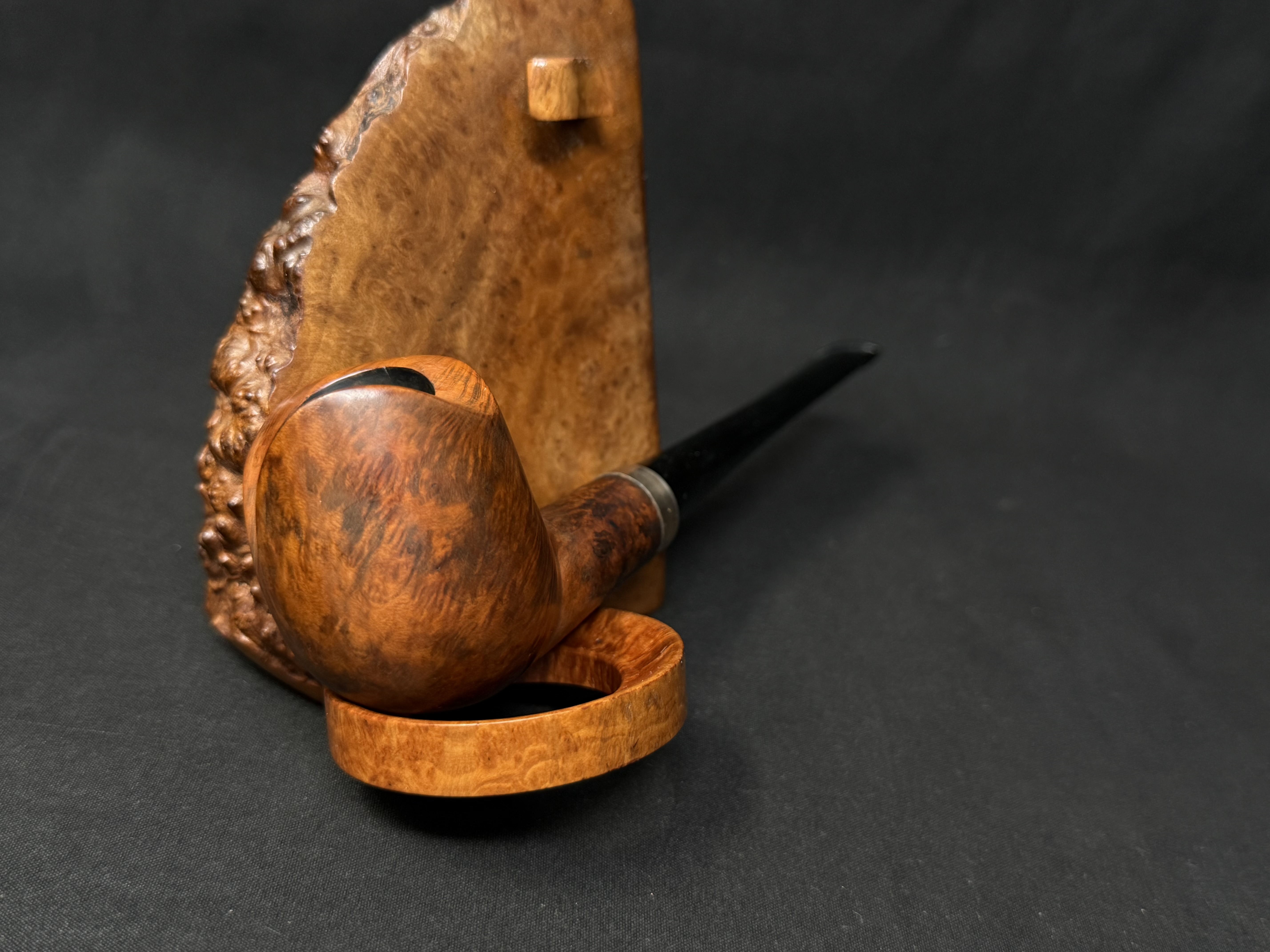 Smooth Straight Billiard Briar Pipe, Wavy Rim, Acrylic Stem, Brass Band 8
