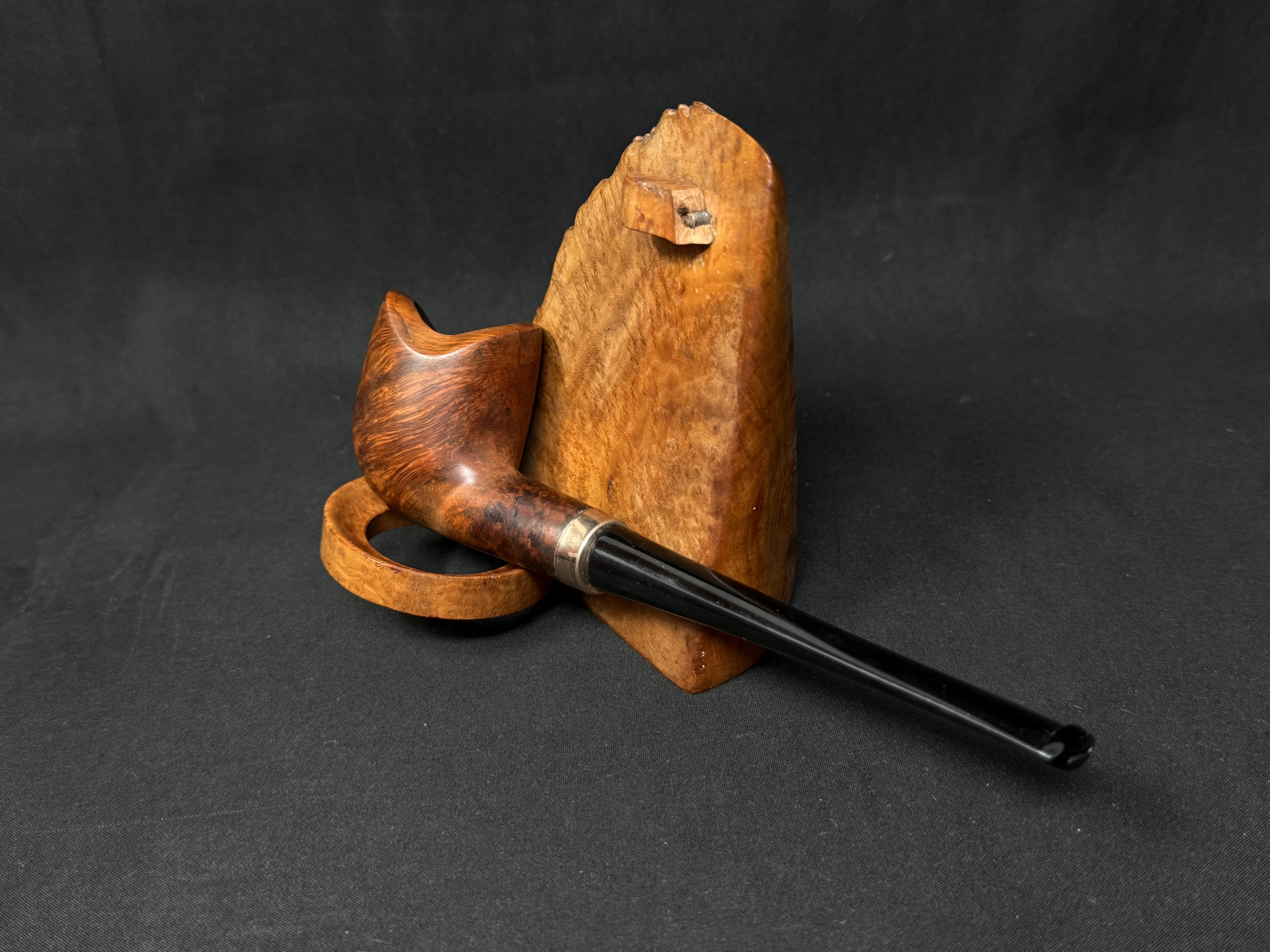 Smooth Straight Billiard Briar Pipe, Wavy Rim, Acrylic Stem, Brass Band 10