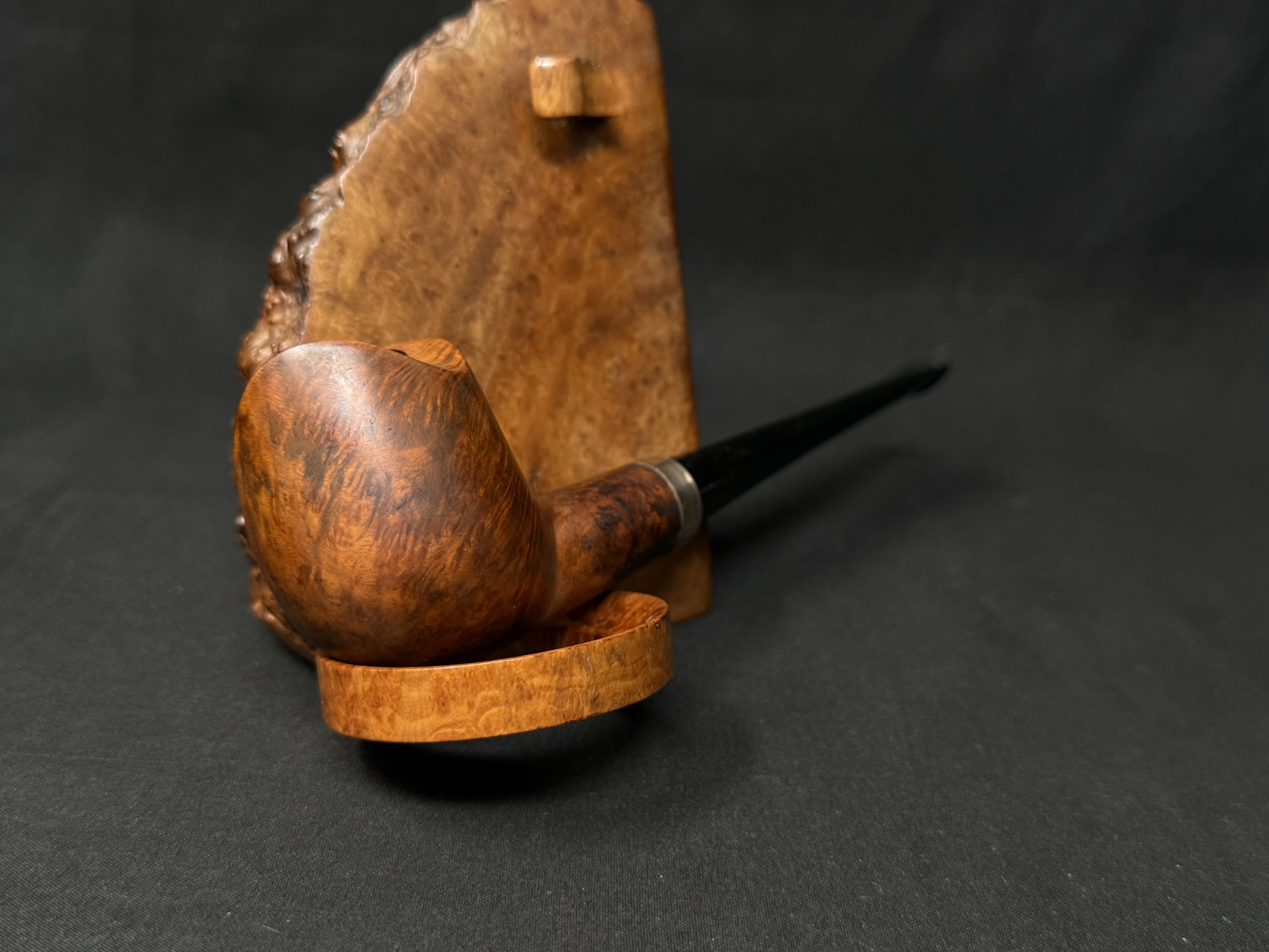 Smooth Straight Billiard Briar Pipe, Wavy Rim, Acrylic Stem, Brass Band 11