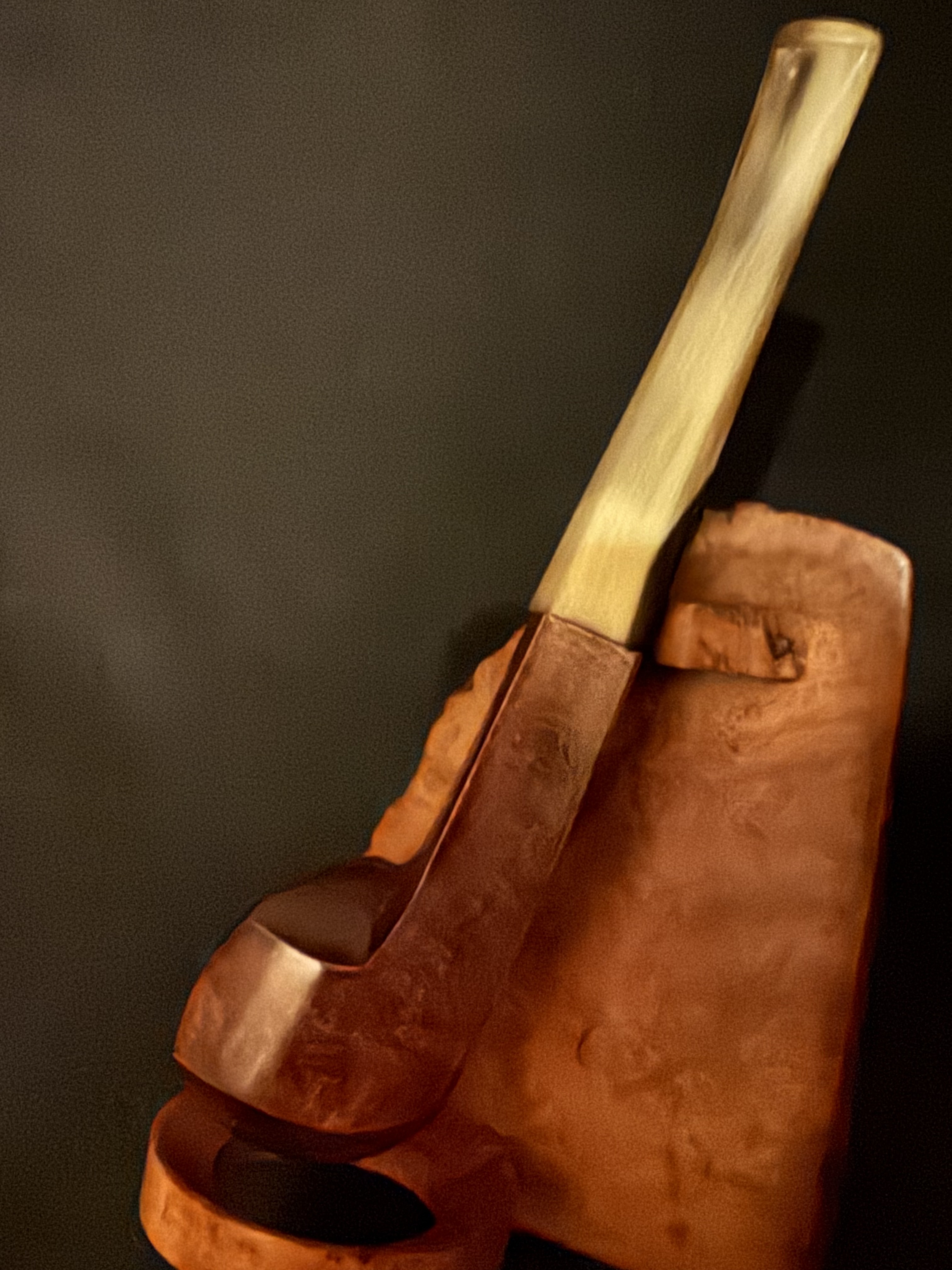 Holiday Real Briar Smooth Straight Hexagon Bowl Estate Pipe, Diamond Shank, Light Color Stem, Metal Tenon, Fishtail Bit