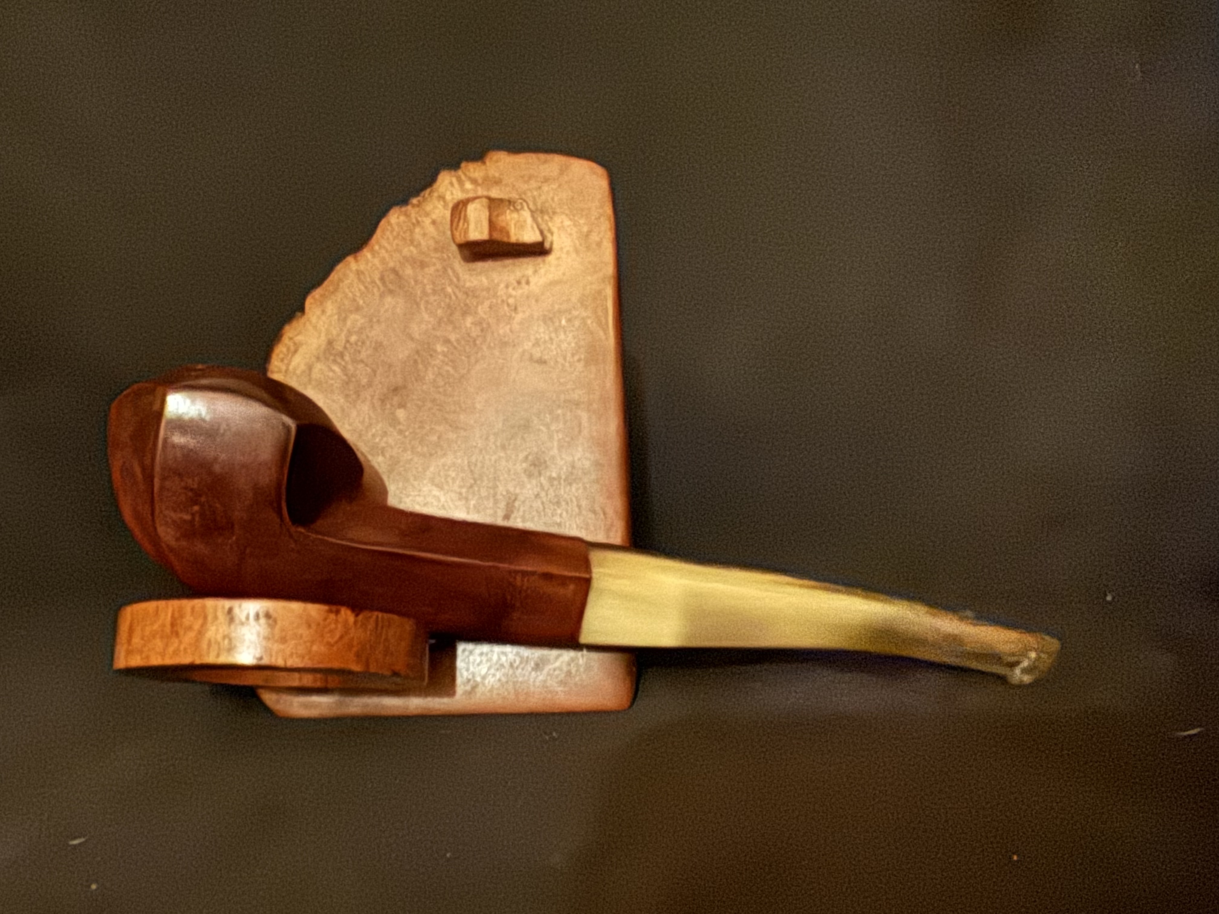 Holiday Real Briar Smooth Straight Hexagon Bowl Estate Pipe, Diamond Shank, Light Color Stem, Metal Tenon, Fishtail Bit 4