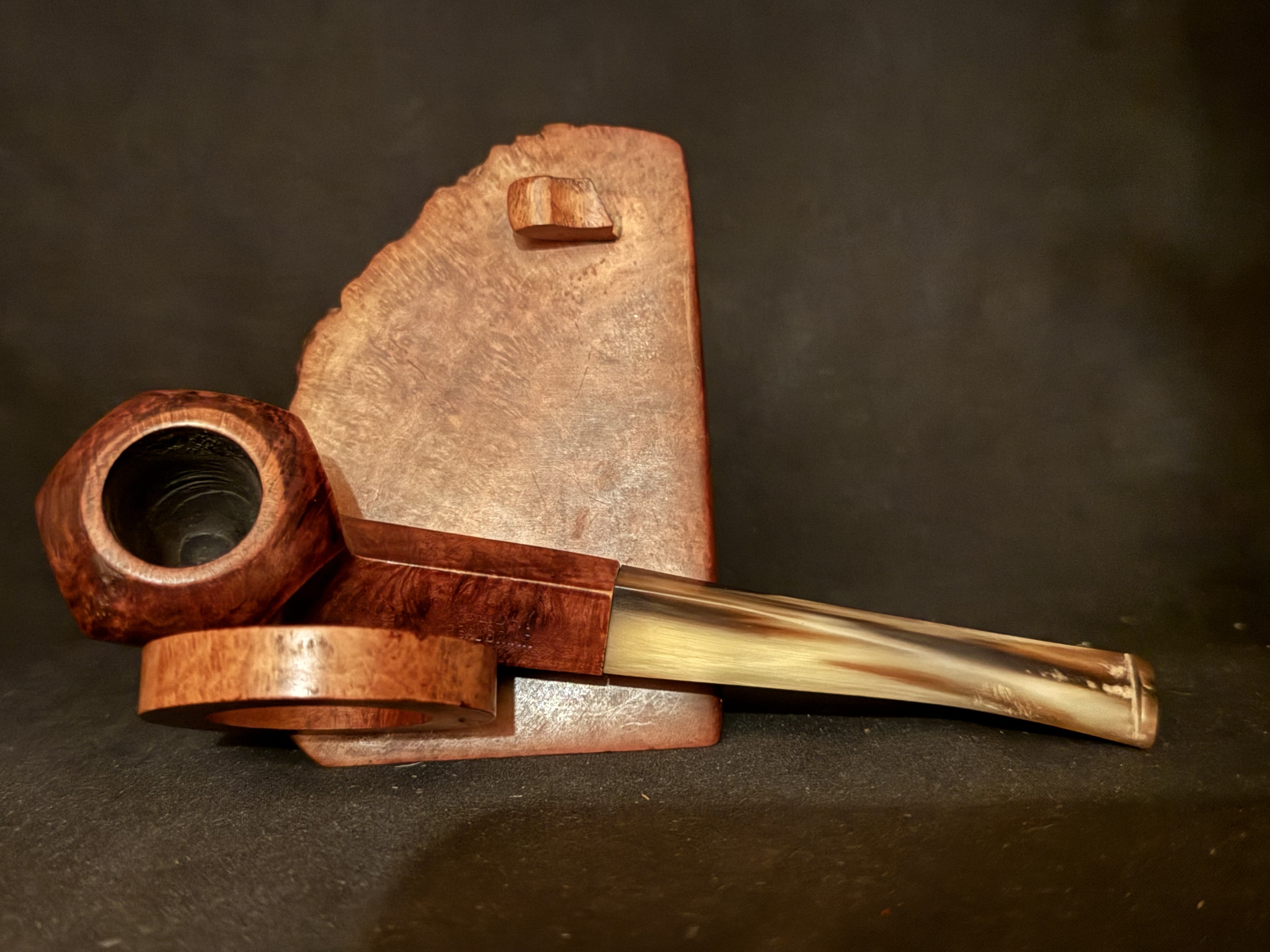 Holiday Real Briar Smooth Straight Hexagon Bowl Estate Pipe, Diamond Shank, Light Color Stem, Metal Tenon, Fishtail Bit 6