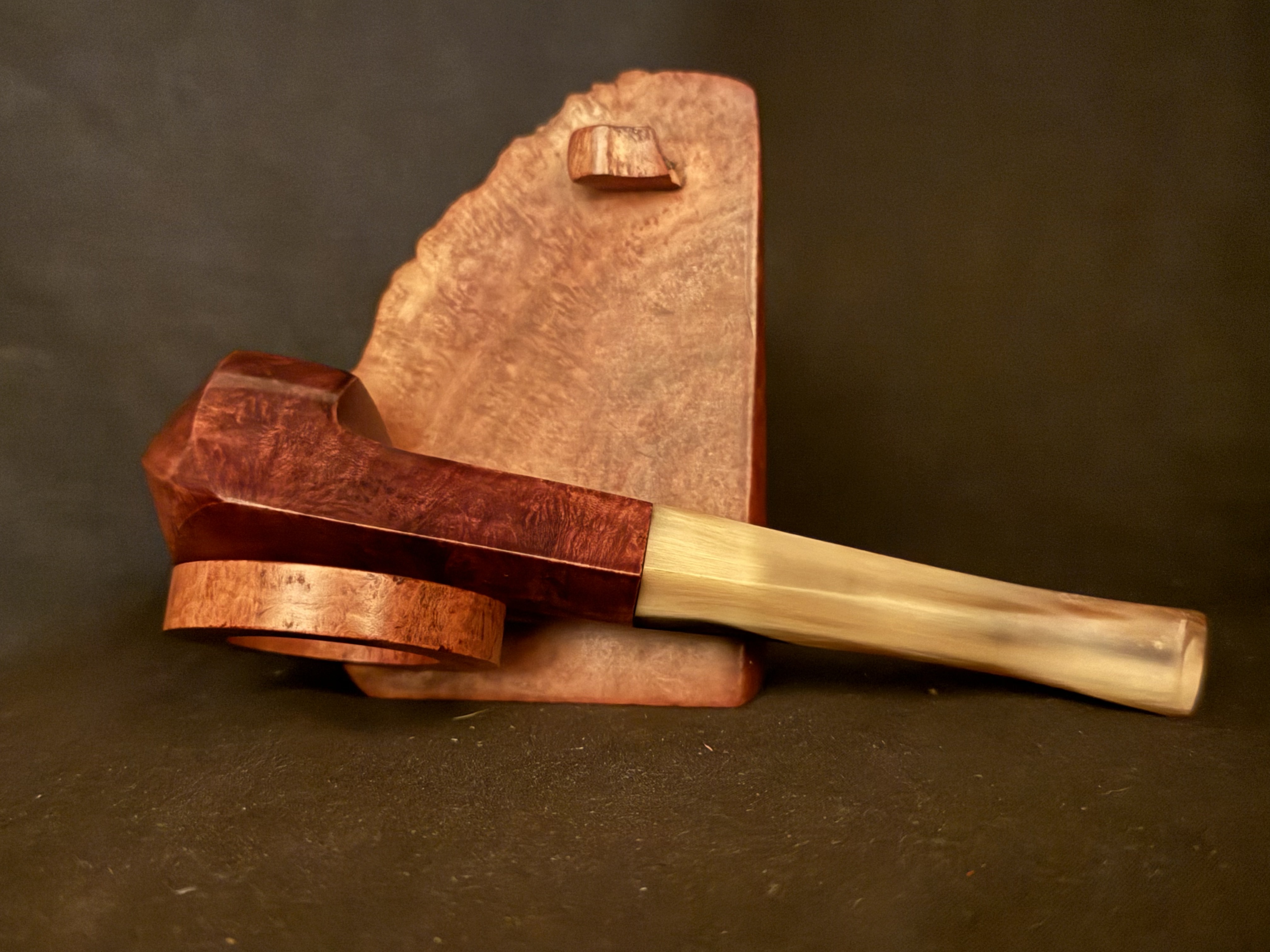 Holiday Real Briar Smooth Straight Hexagon Bowl Estate Pipe, Diamond Shank, Light Color Stem, Metal Tenon, Fishtail Bit 7